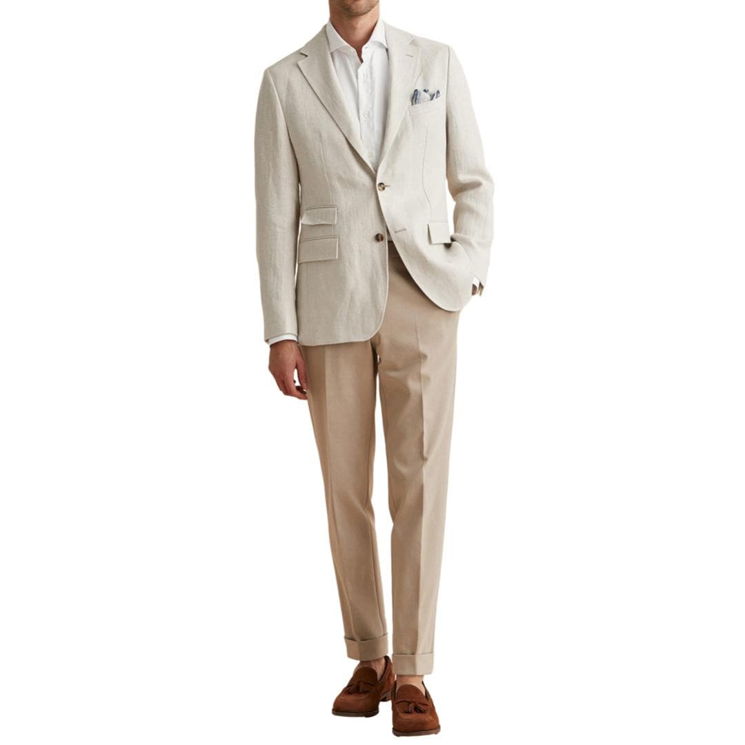 Keith Herringbone Linen Blazer Khaki-Morris Stockholm-Phrase