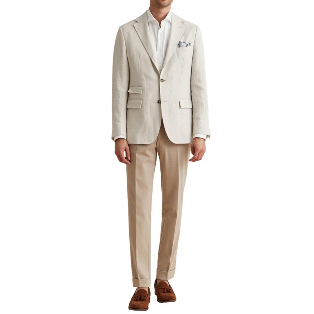 Keith Herringbone Linen Blazer Khaki-Morris Stockholm-Phrase