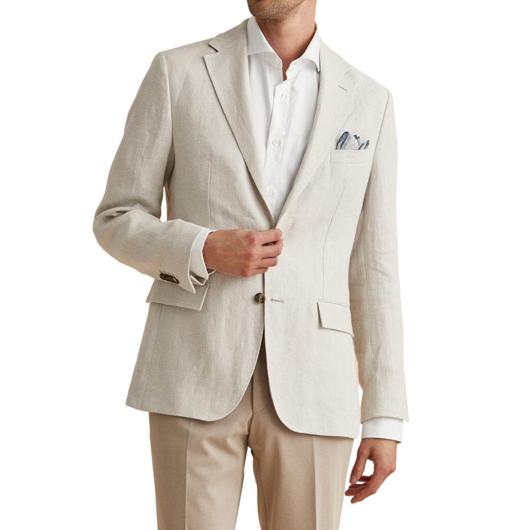 Keith Herringbone Linen Blazer Khaki-Morris Stockholm-Phrase