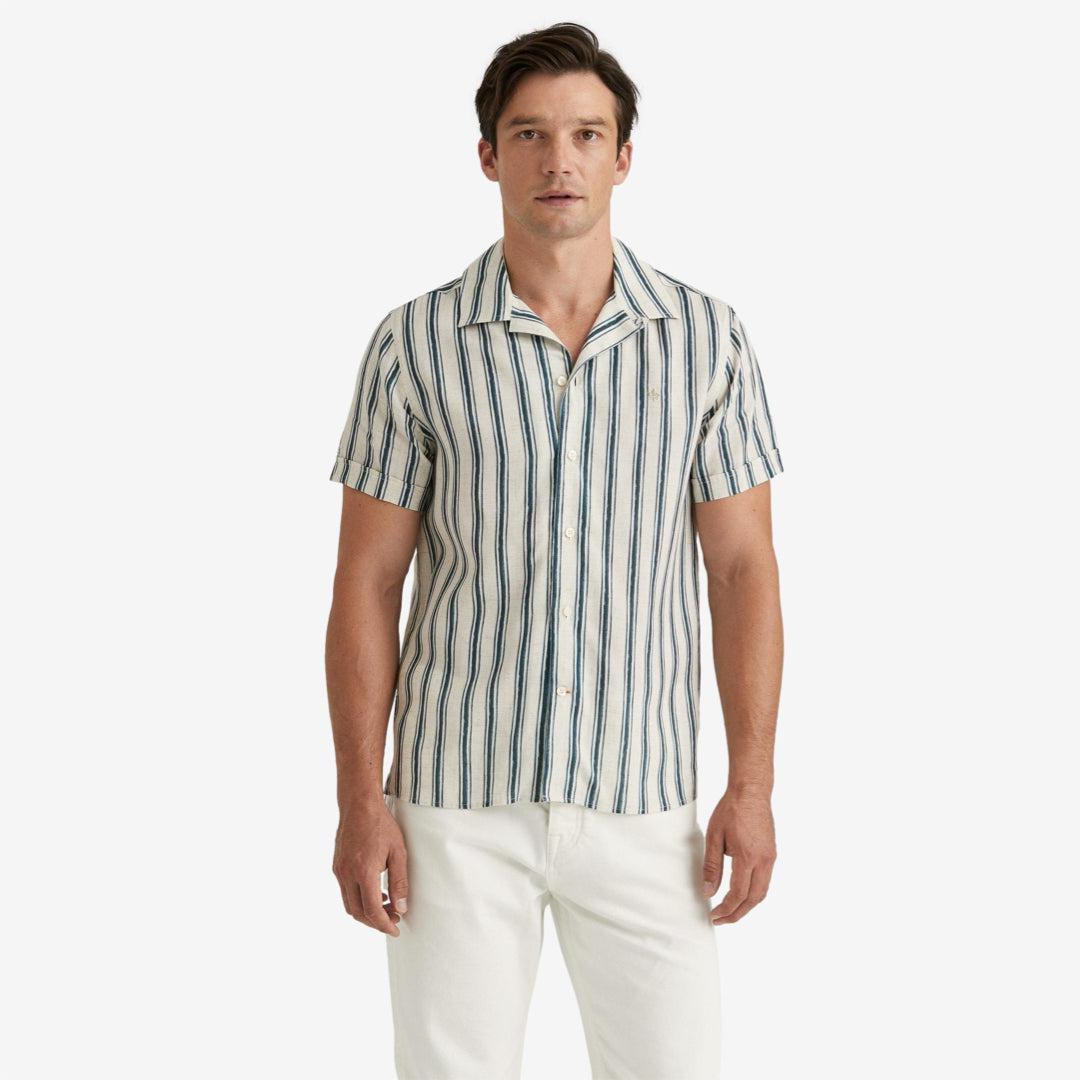 Printed Short Sleeve Shirt Blue-Morris Stockholm-Phrase