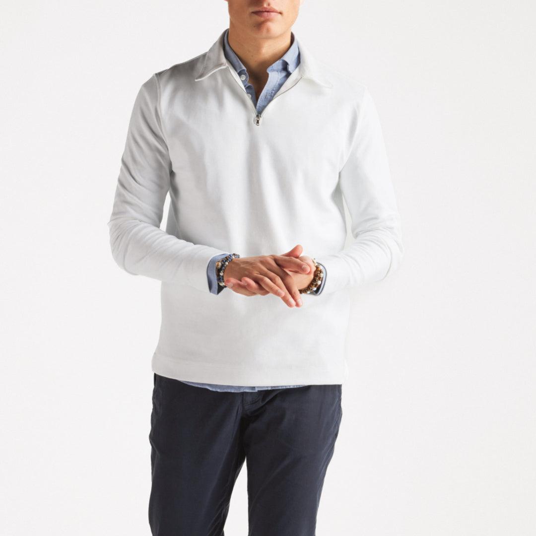 Zip Polo Long Sleeve White-The Gilli-Phrase