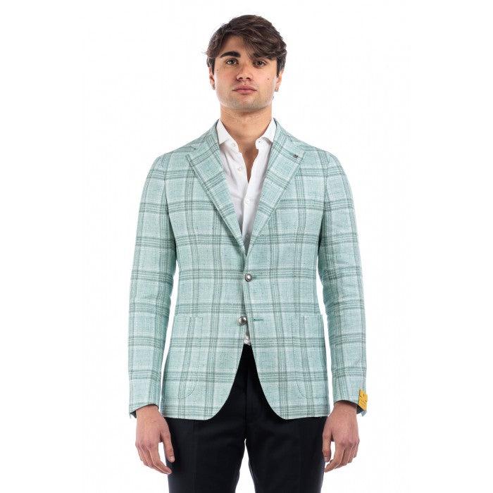 Tagliatore Check Cotton/Linen Blazer Green