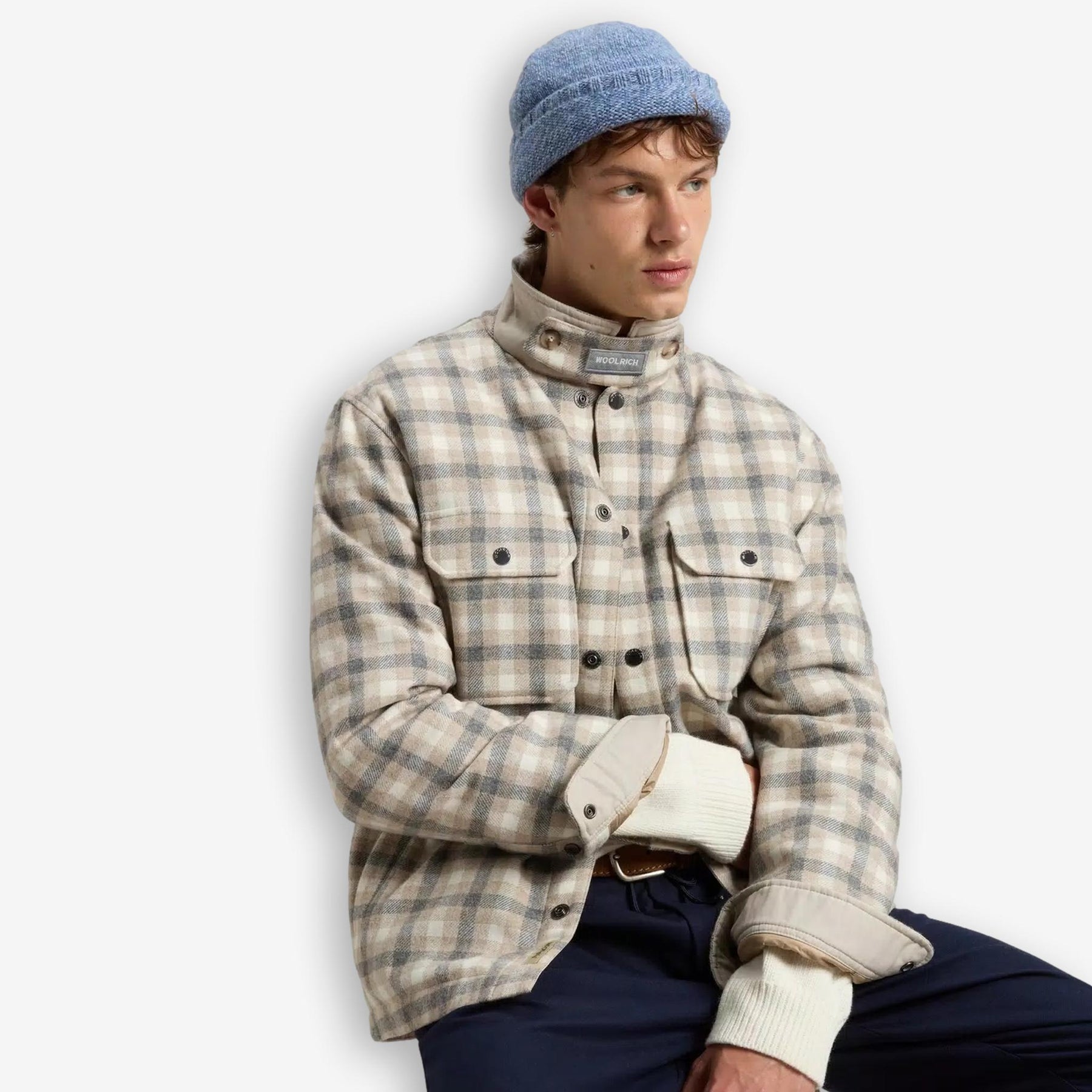Alaskan Checked Wool Overshirt Beige-Woolrich-Phrase