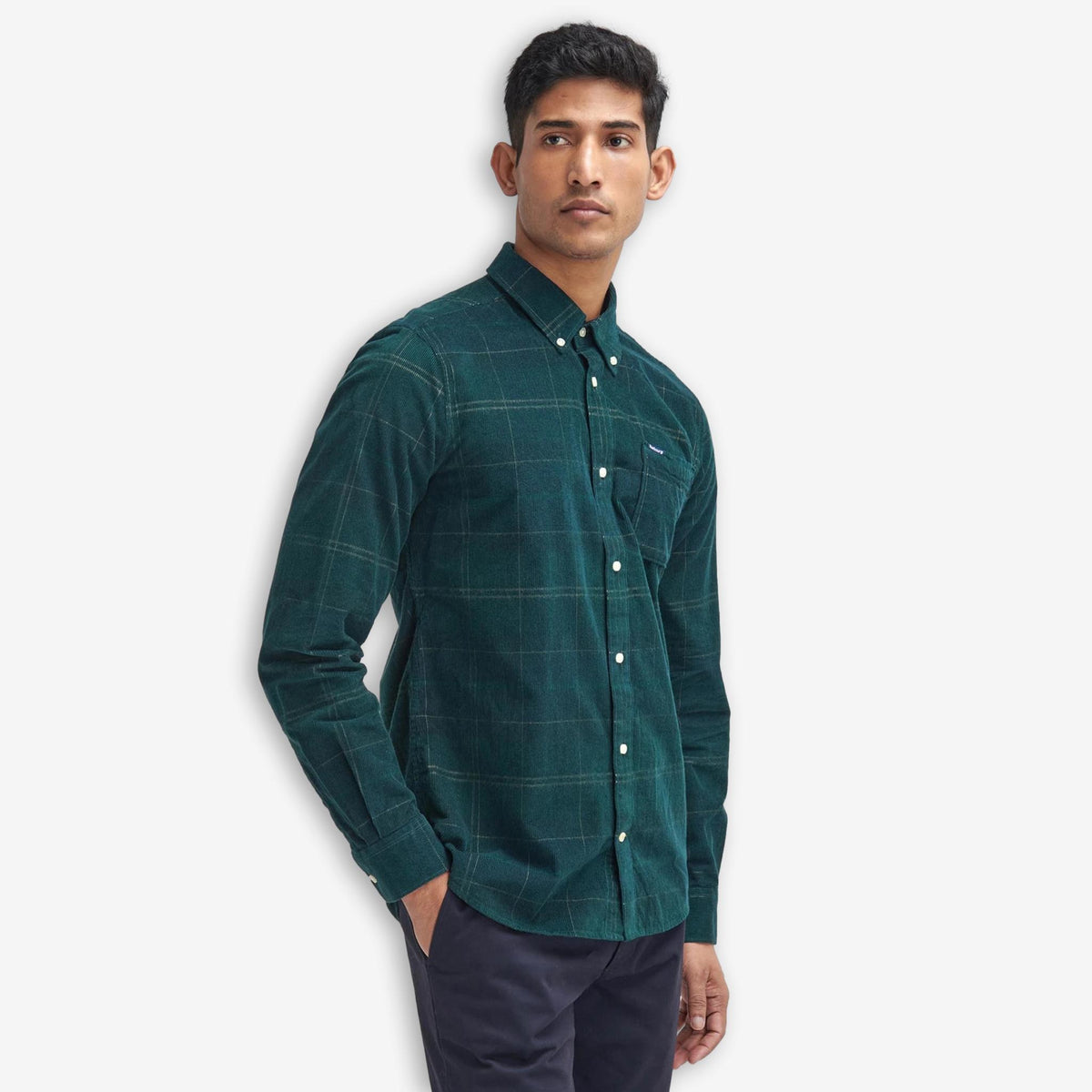 Blair Tailored Tartan Cord Shirt Green-Barbour-Phrase