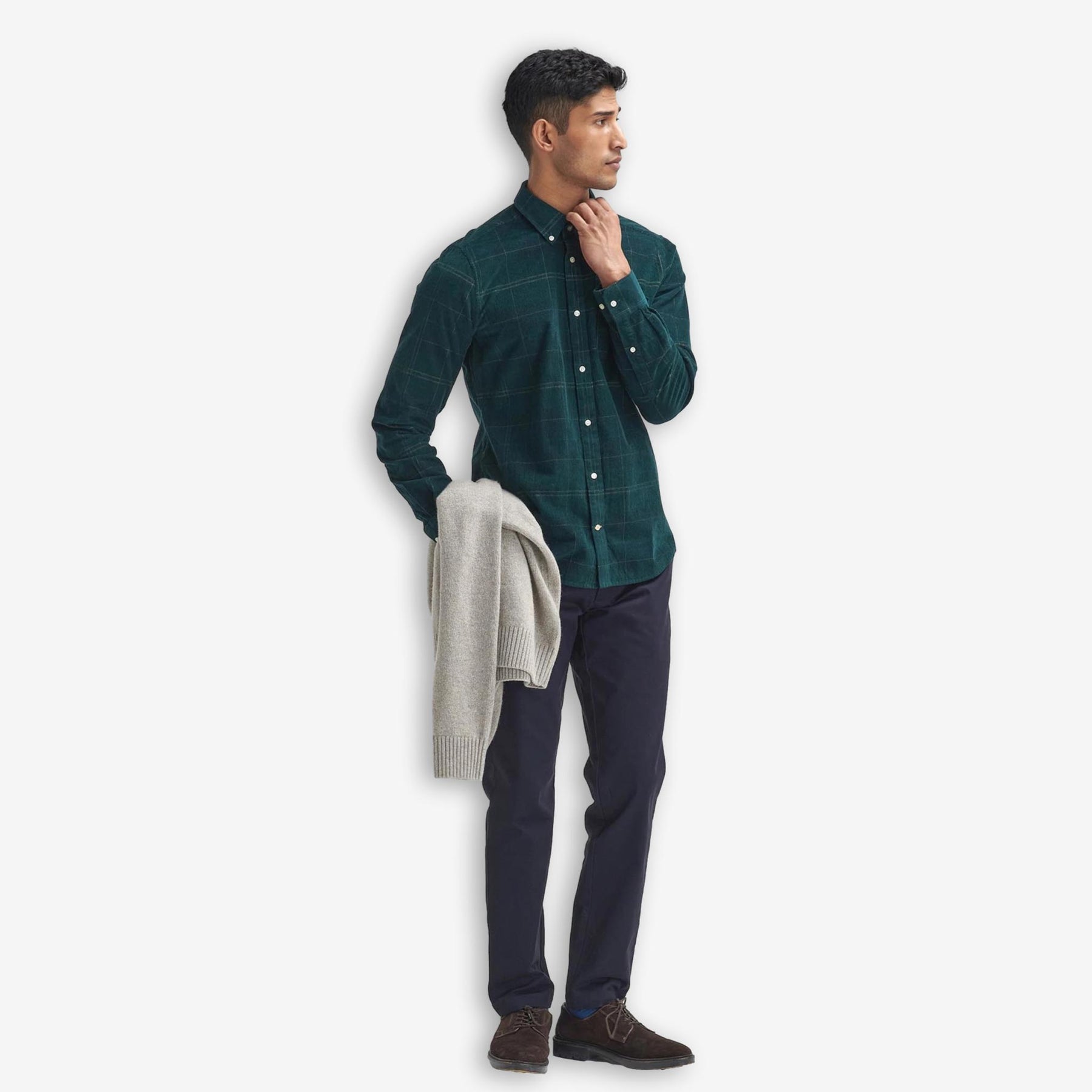 Blair Tailored Tartan Cord Shirt Green