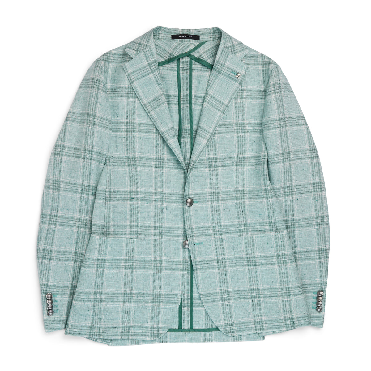 Tagliatore Check Cotton/Linen Blazer Green