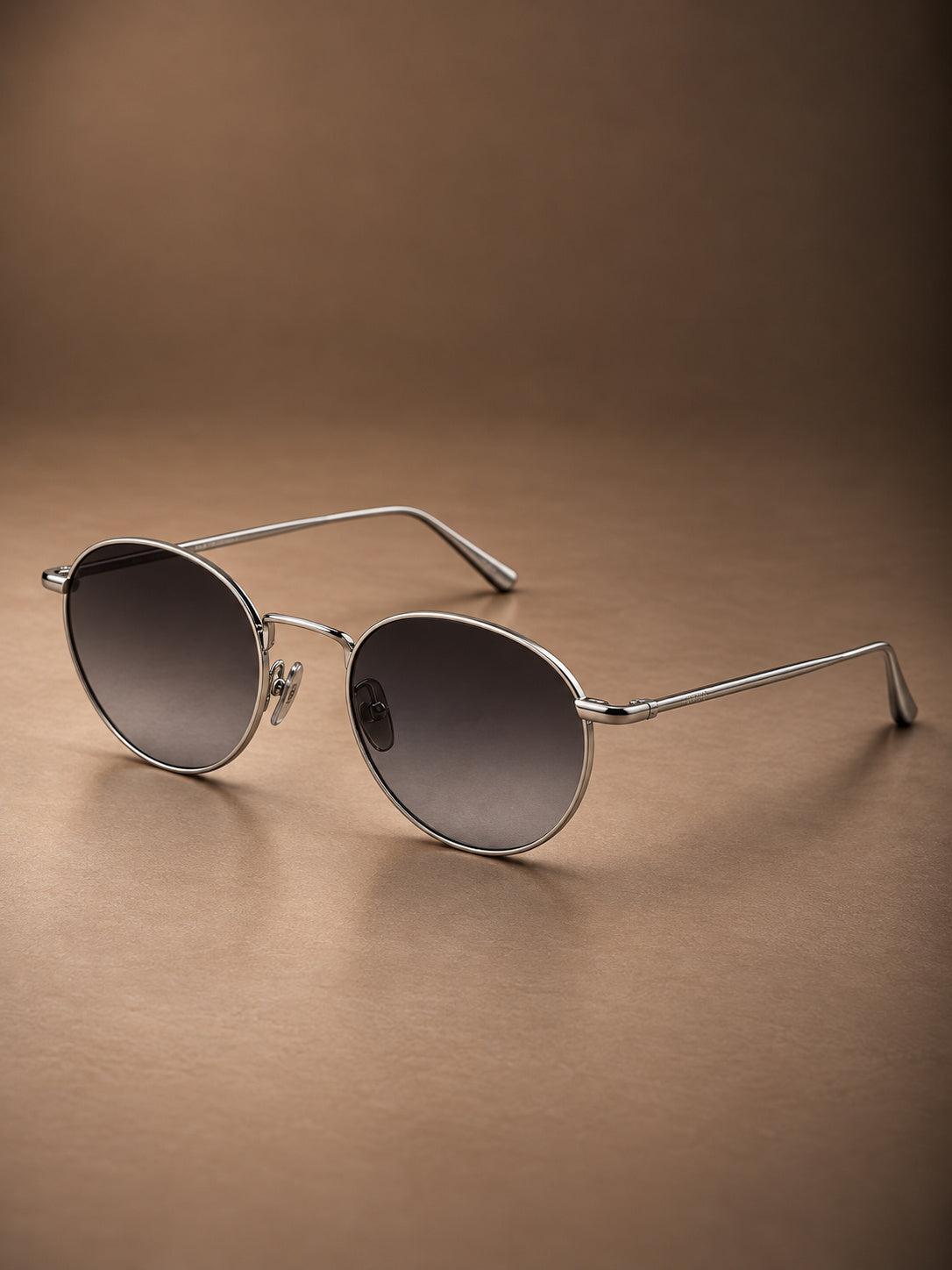 Round Sunglasses Silver Grey Gradient