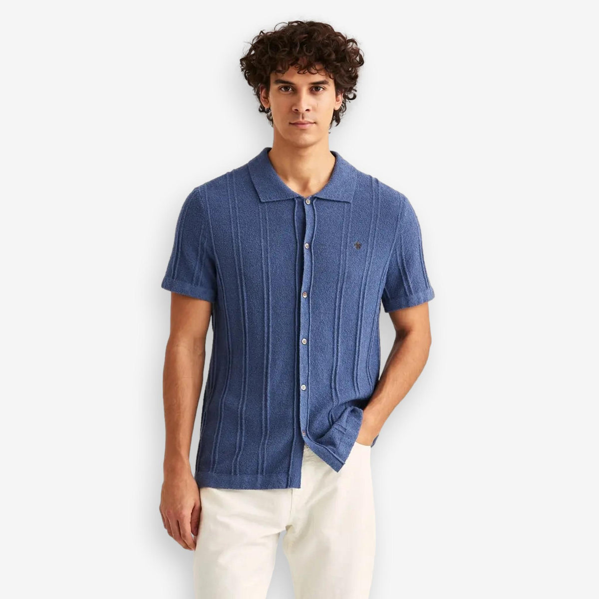 Clayton Knitted Short Sleeve Shirt Blue