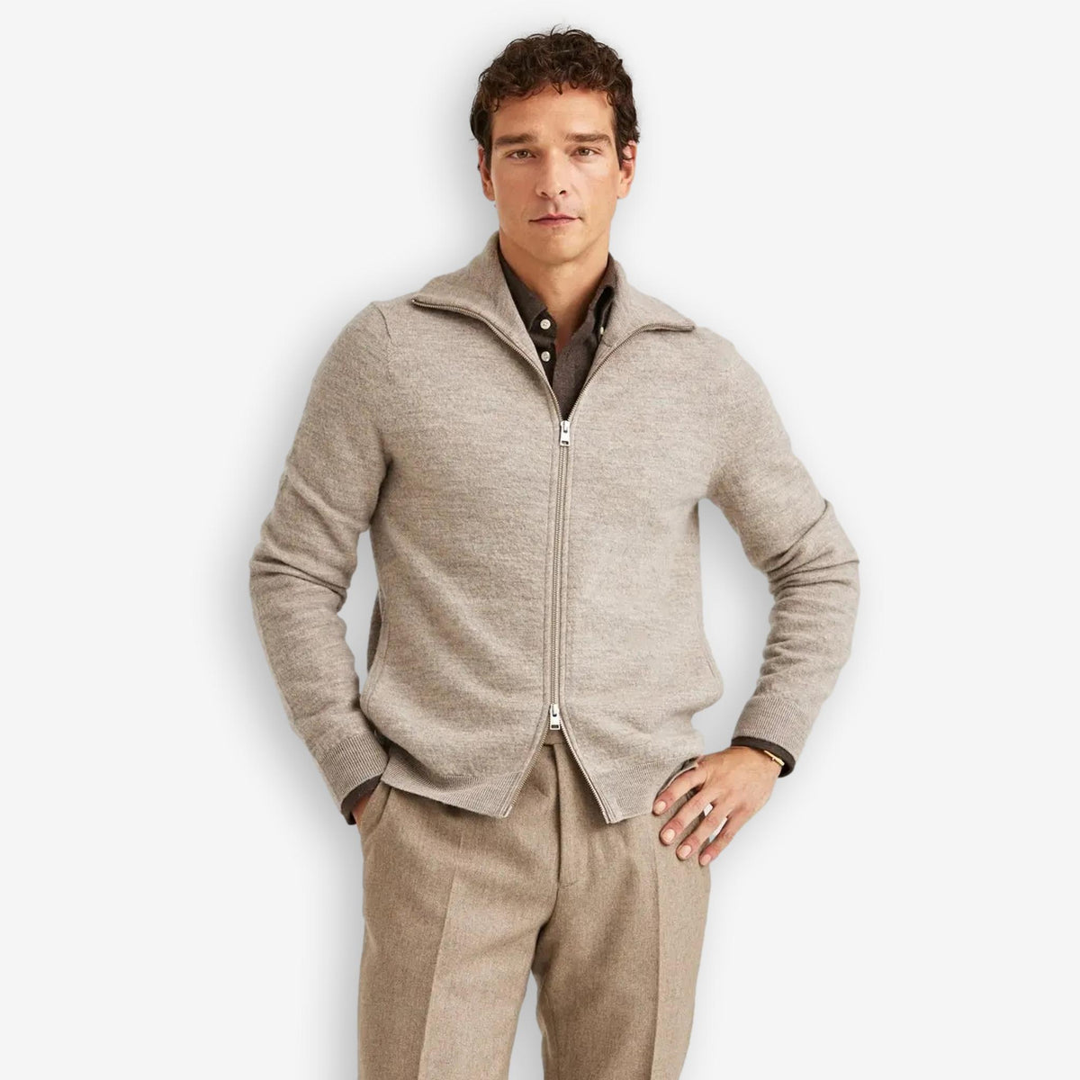 Cork Knitted Zip Jacket Khaki-Morris Stockholm-Phrase