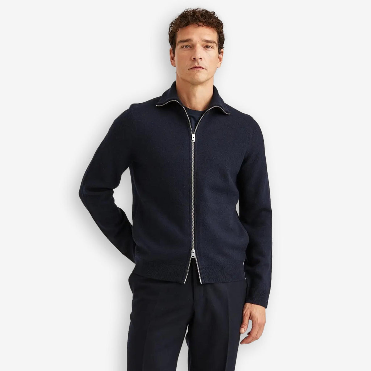 Cork Knitted Zip Jacket Navy-Morris Stockholm-Phrase