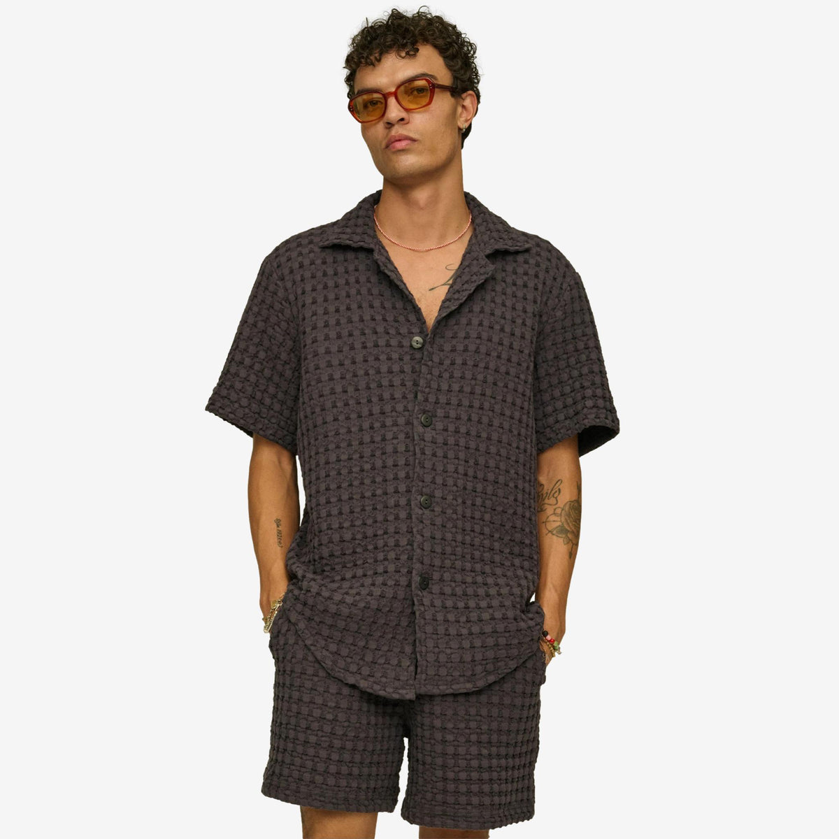 Cuba Waffle Shirt Nearly Black-OAS-Phrase