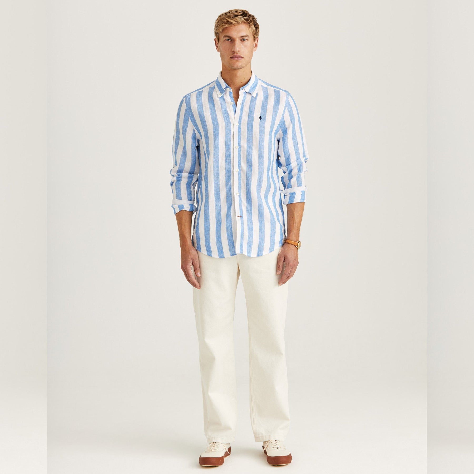 Douglas Striped Linen Shirt Blue
