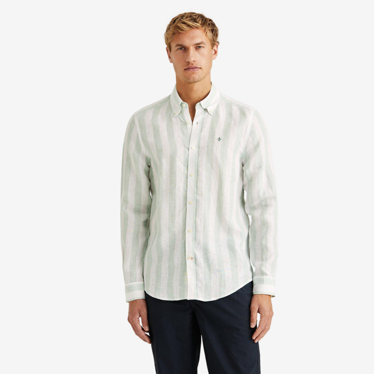 Douglas Striped Linen Shirt Light Green-Morris Stockholm-Phrase