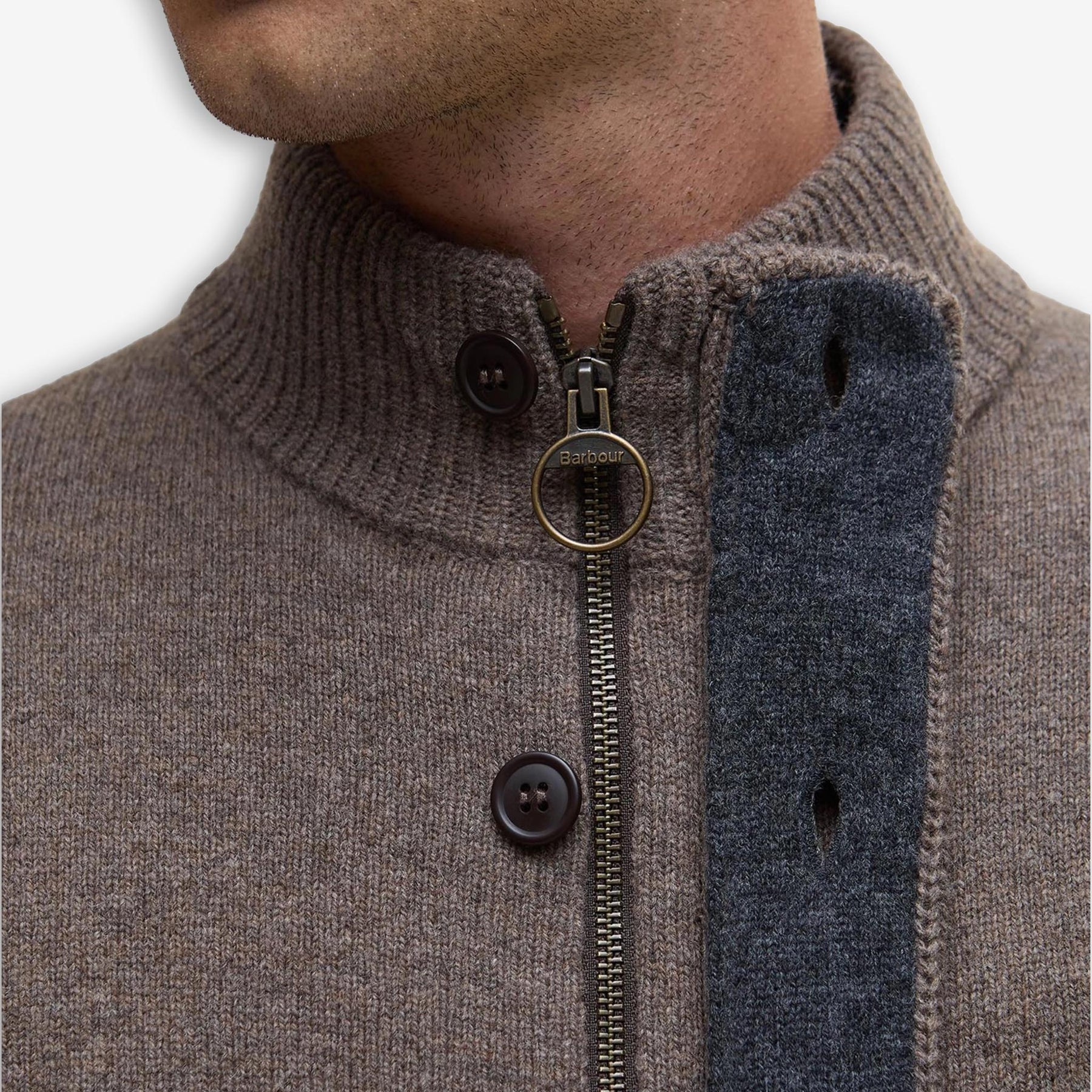 Essential Patch Zip Through Cardigan Brown