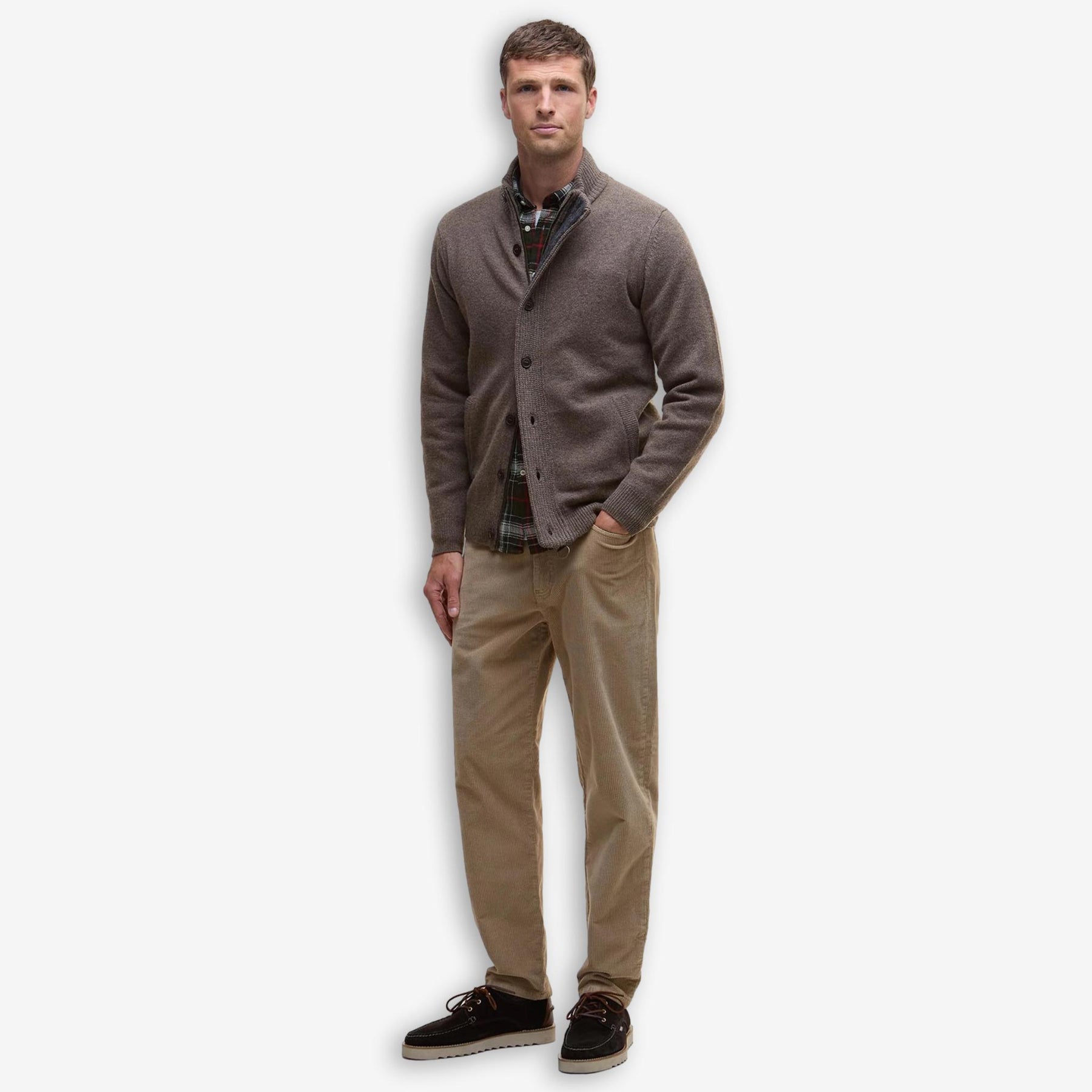 Essential Patch Zip Through Cardigan Brown