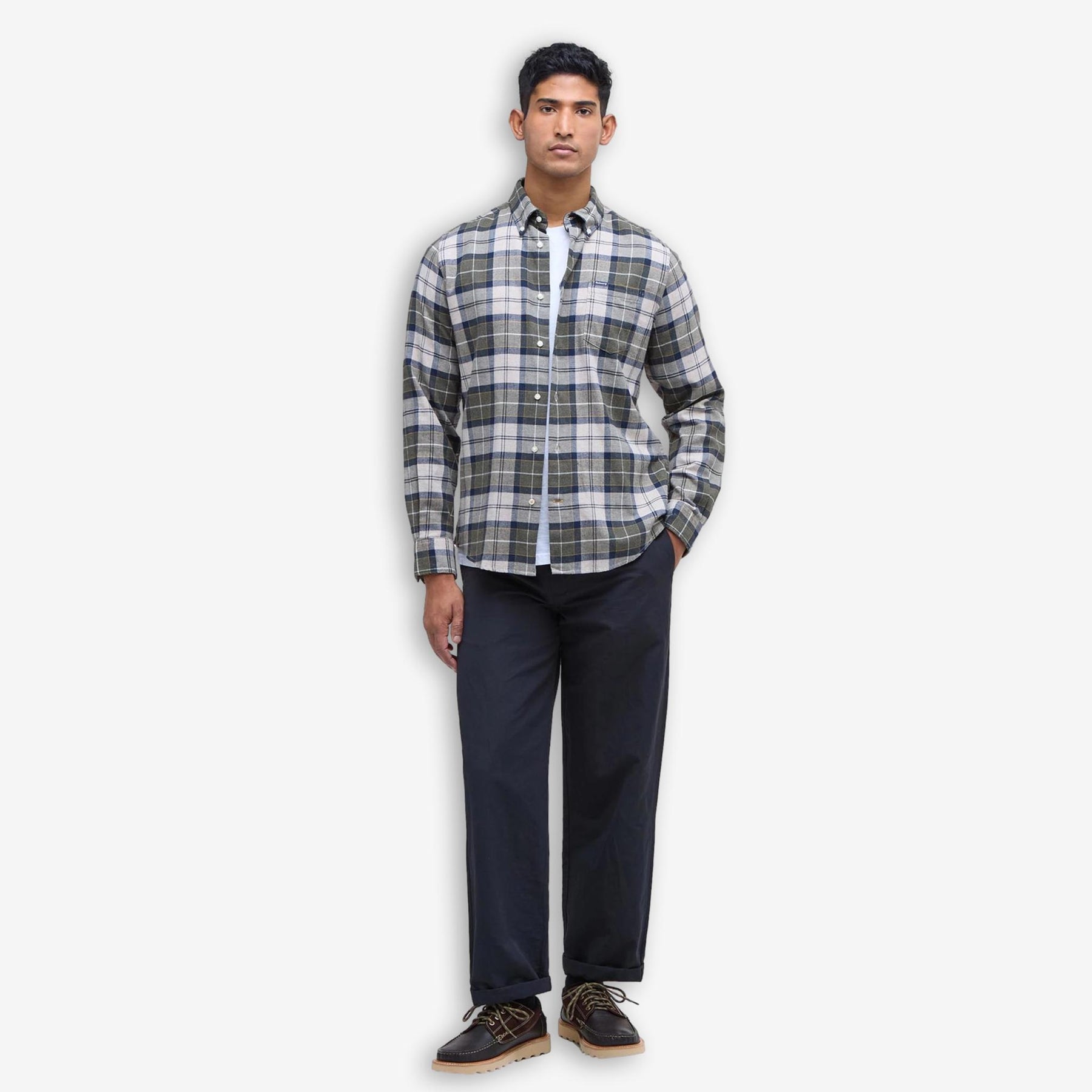 Fortrose Tailored Tartan Flannel Shirt Forest Mist
