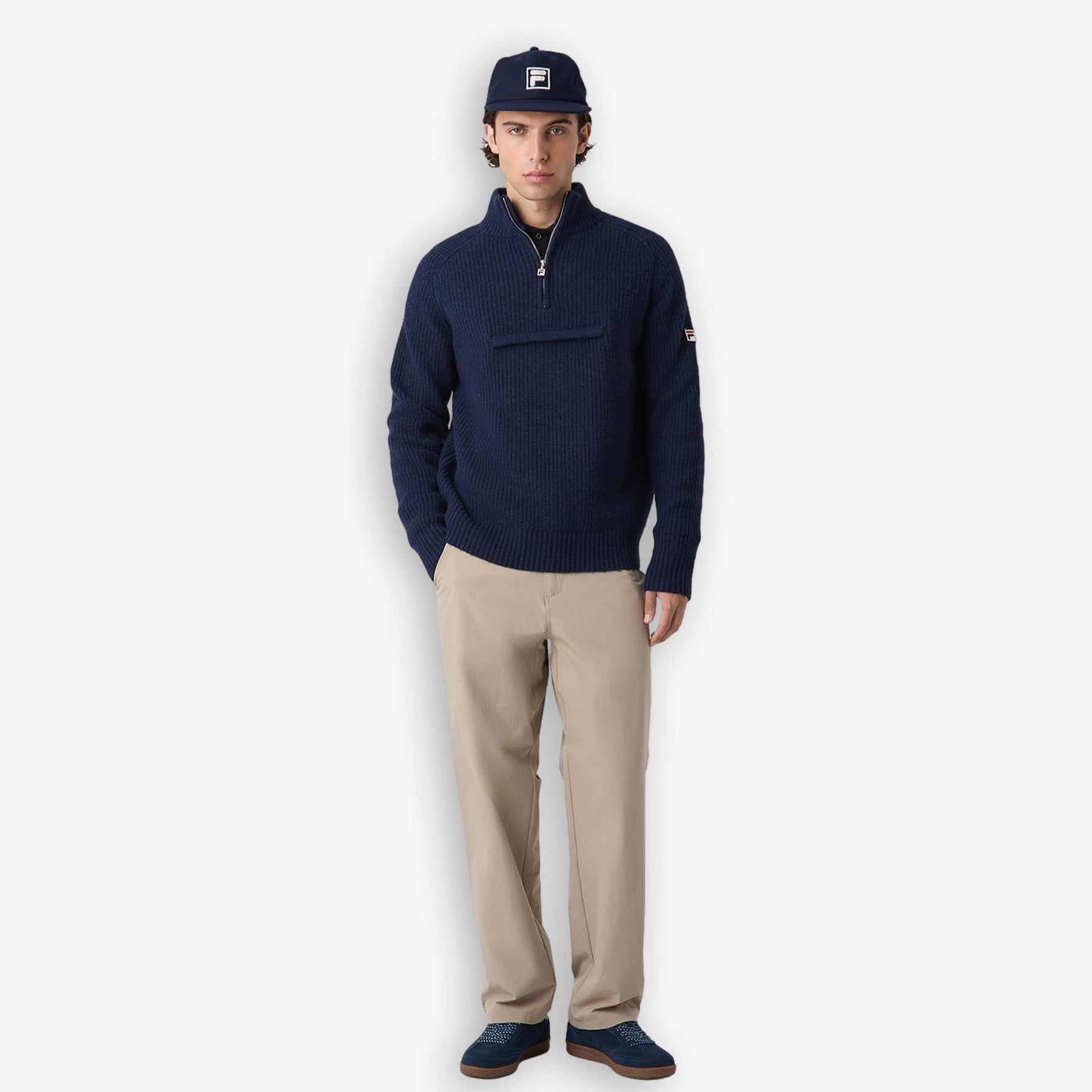 Giovanni Relaxed Half Zip Knit Sailing Sweater Blue