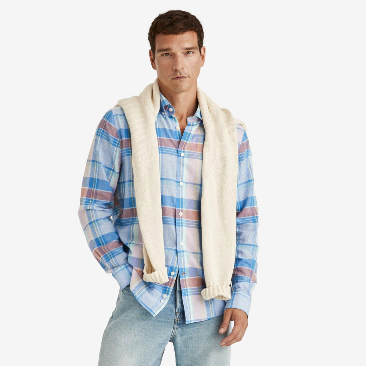 Happy Linen Check Shirt Blue-Morris Stockholm-Phrase