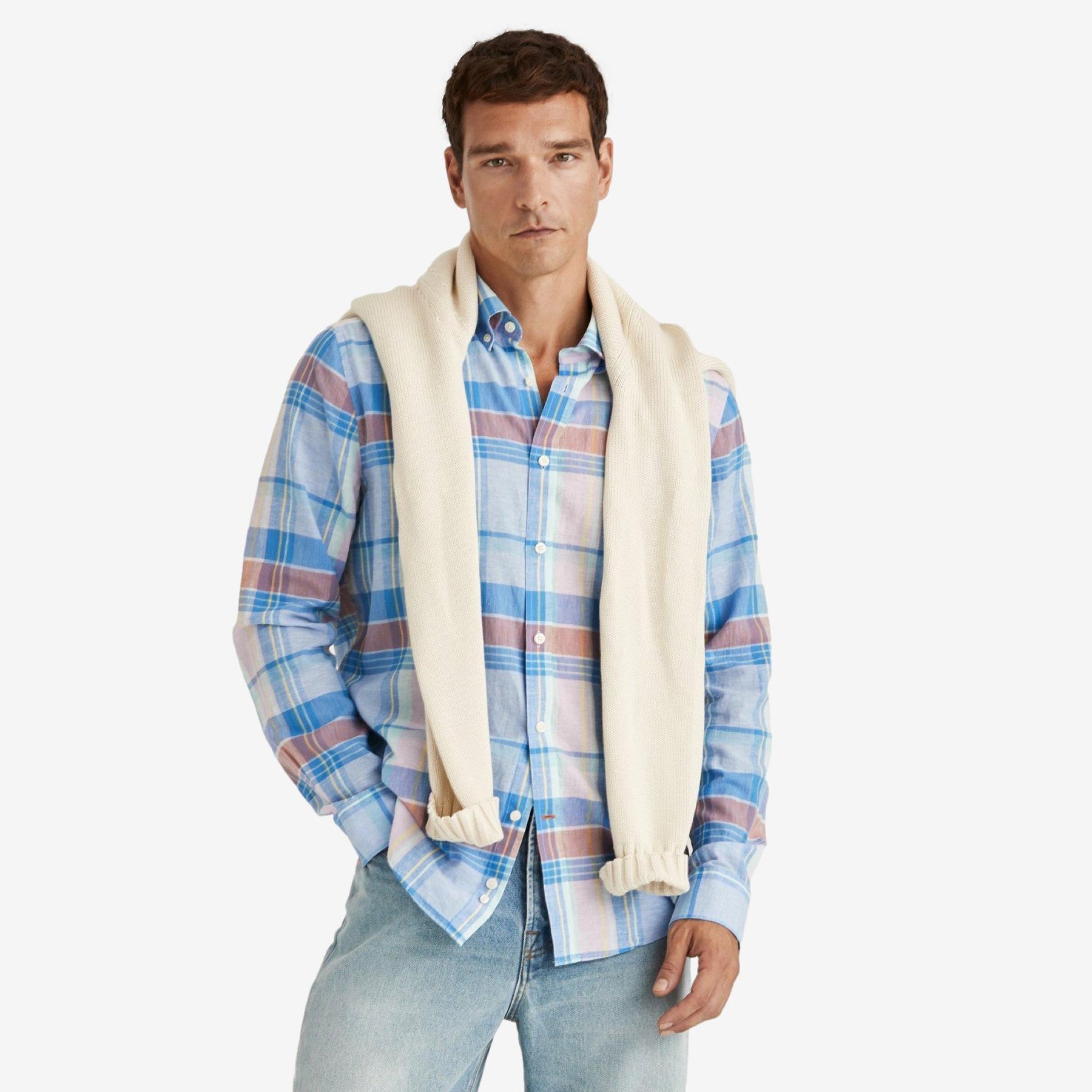 Happy Linen Check Shirt Blue