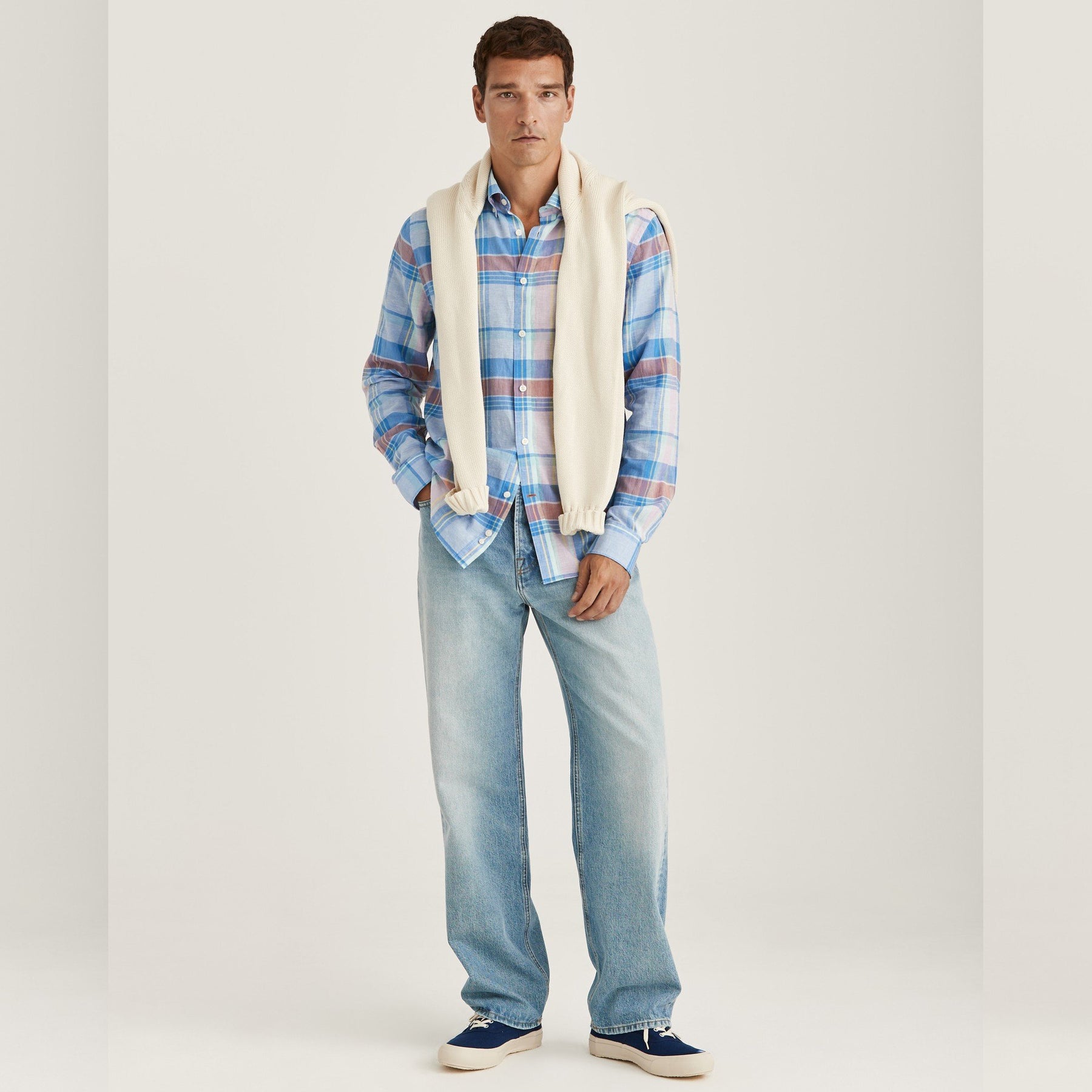Happy Linen Check Shirt Blue