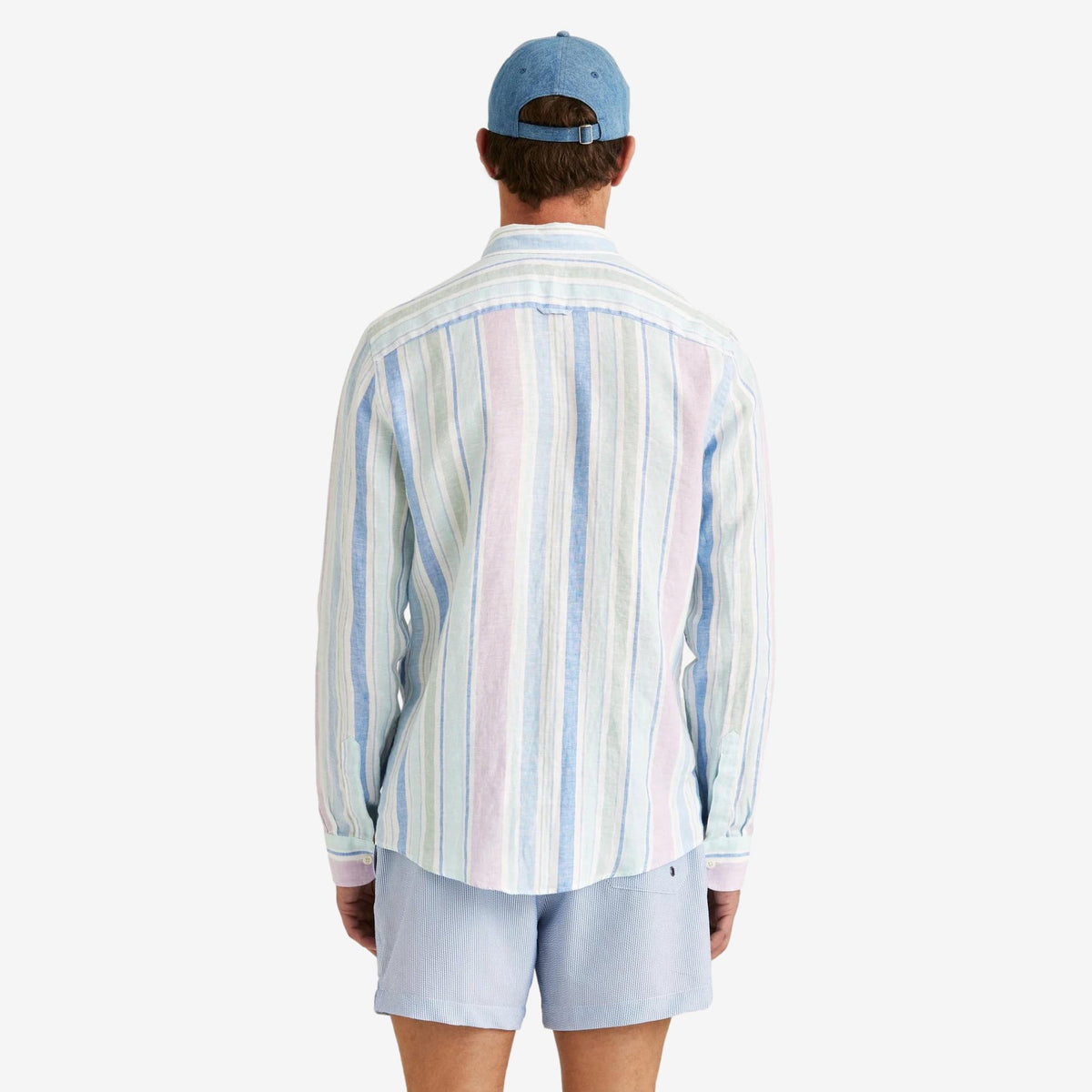 Happy Linen Stripe Shirt Turquoise-Morris Stockholm-Phrase