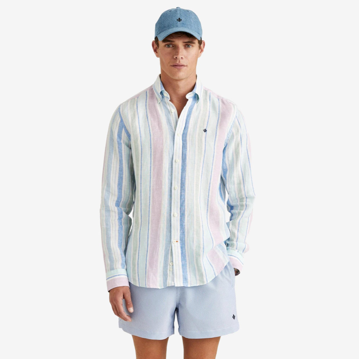 Happy Linen Stripe Shirt Turquoise-Morris Stockholm-Phrase