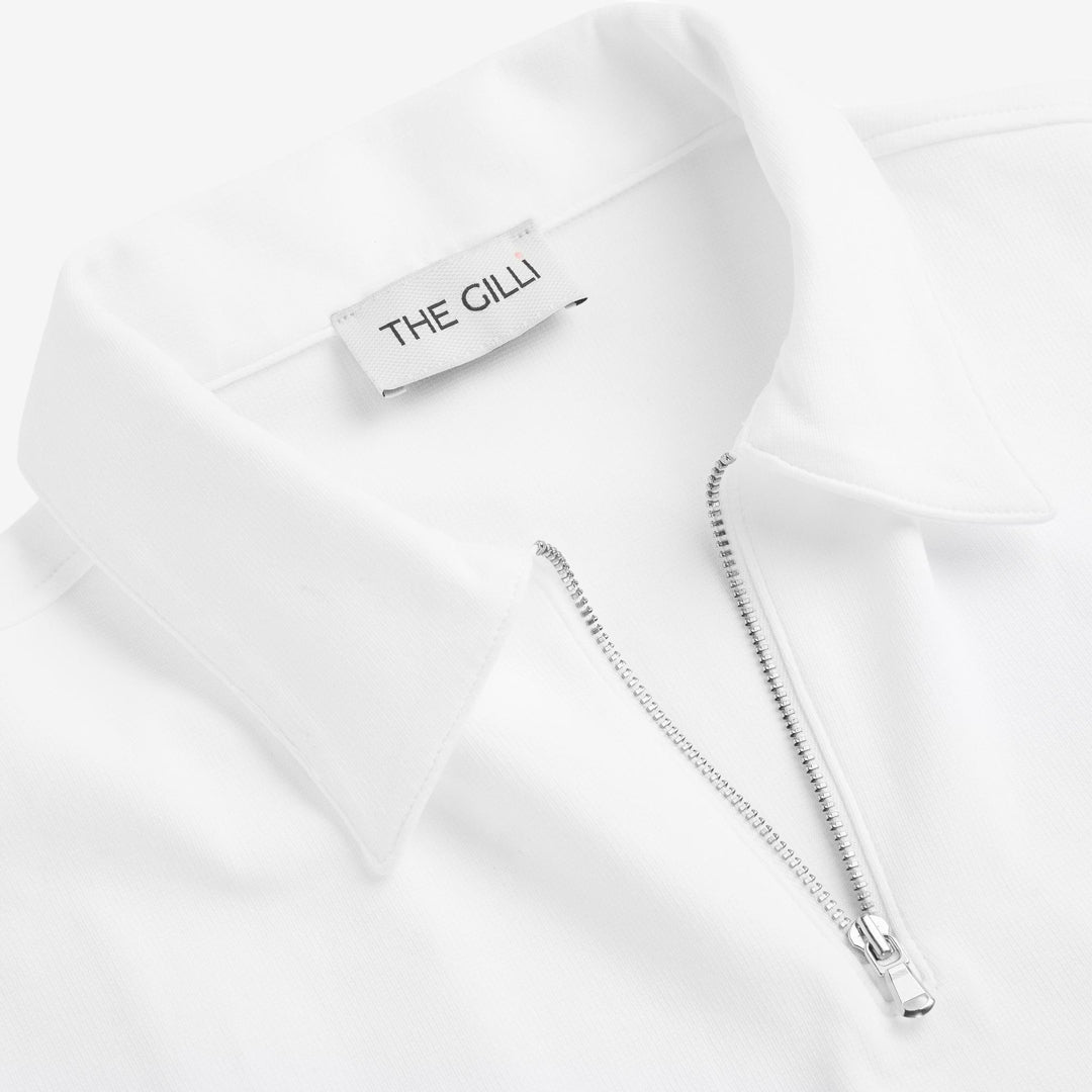 Jersey Zip Polo Short Sleeve White-The Gilli-Phrase