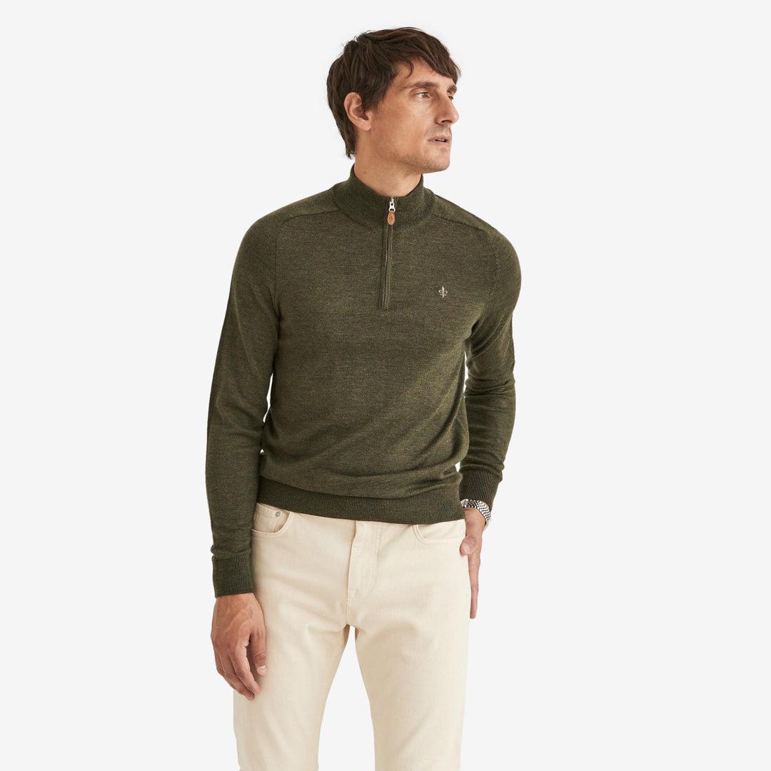 John Merino Half Zip Olive-Morris Stockholm-Phrase