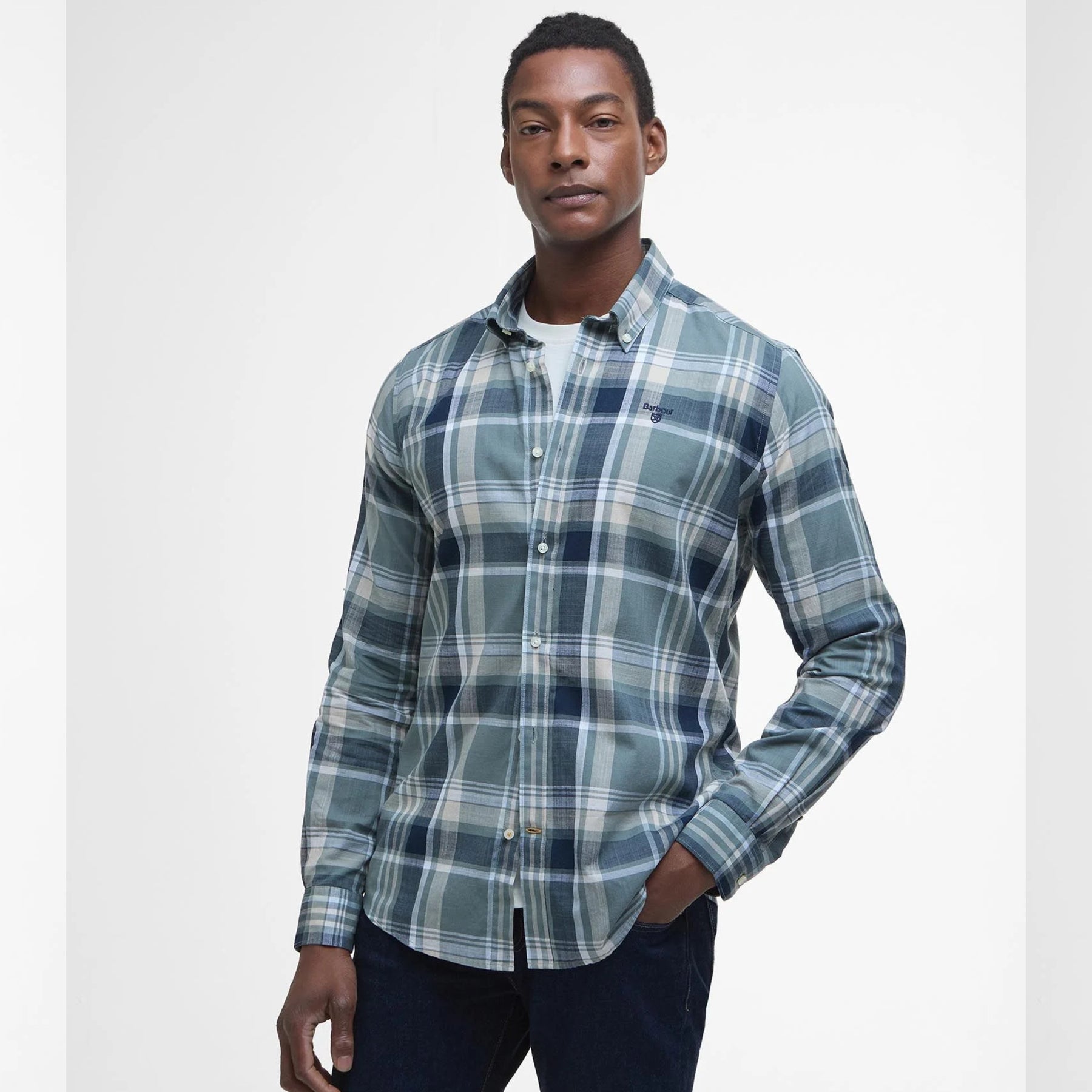 Kidd Tailored Checked Cotton Shirt Green-Barbour-Phrase