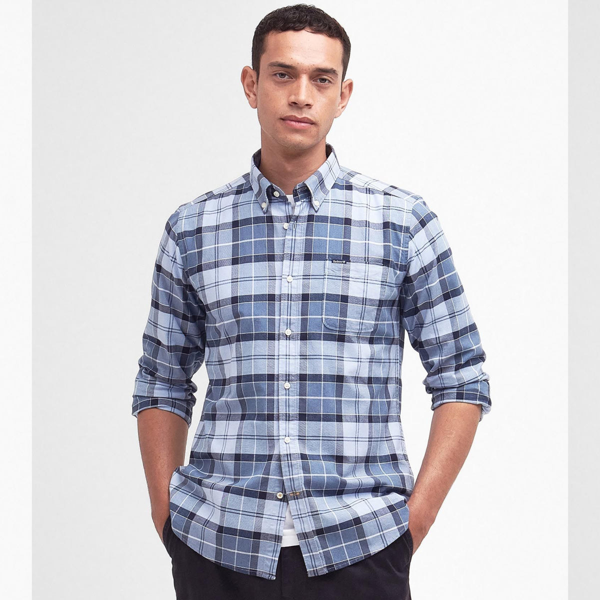 Lewis Tailored Checked Cotton Shirt Blue-Barbour-Phrase
