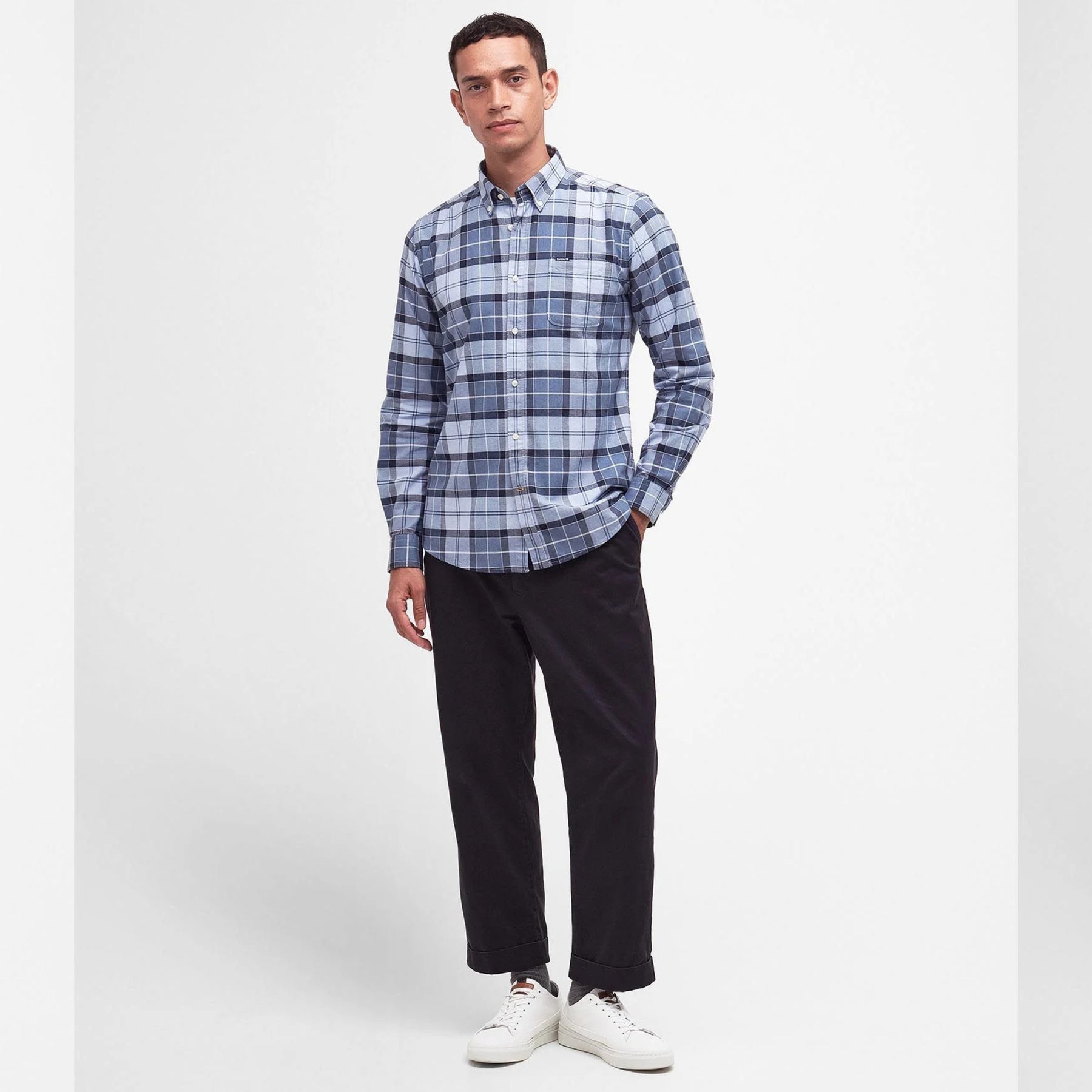 Lewis Tailored Checked Cotton Shirt Blue-Barbour-Phrase