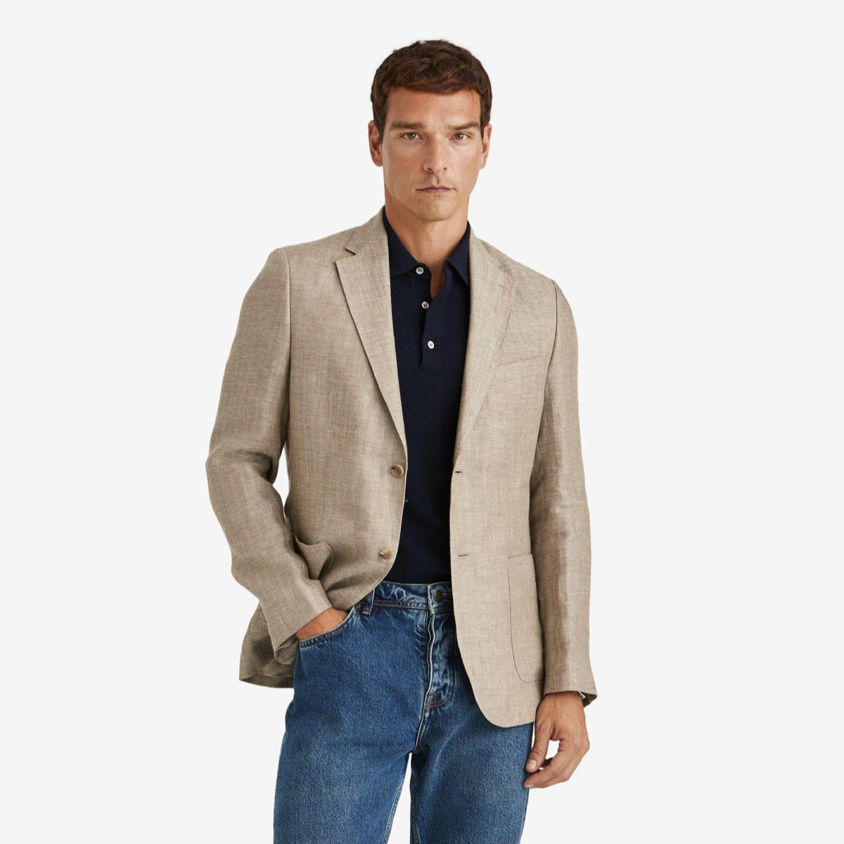 Linen Herringbone Jacket Khaki-Morris Stockholm-Phrase