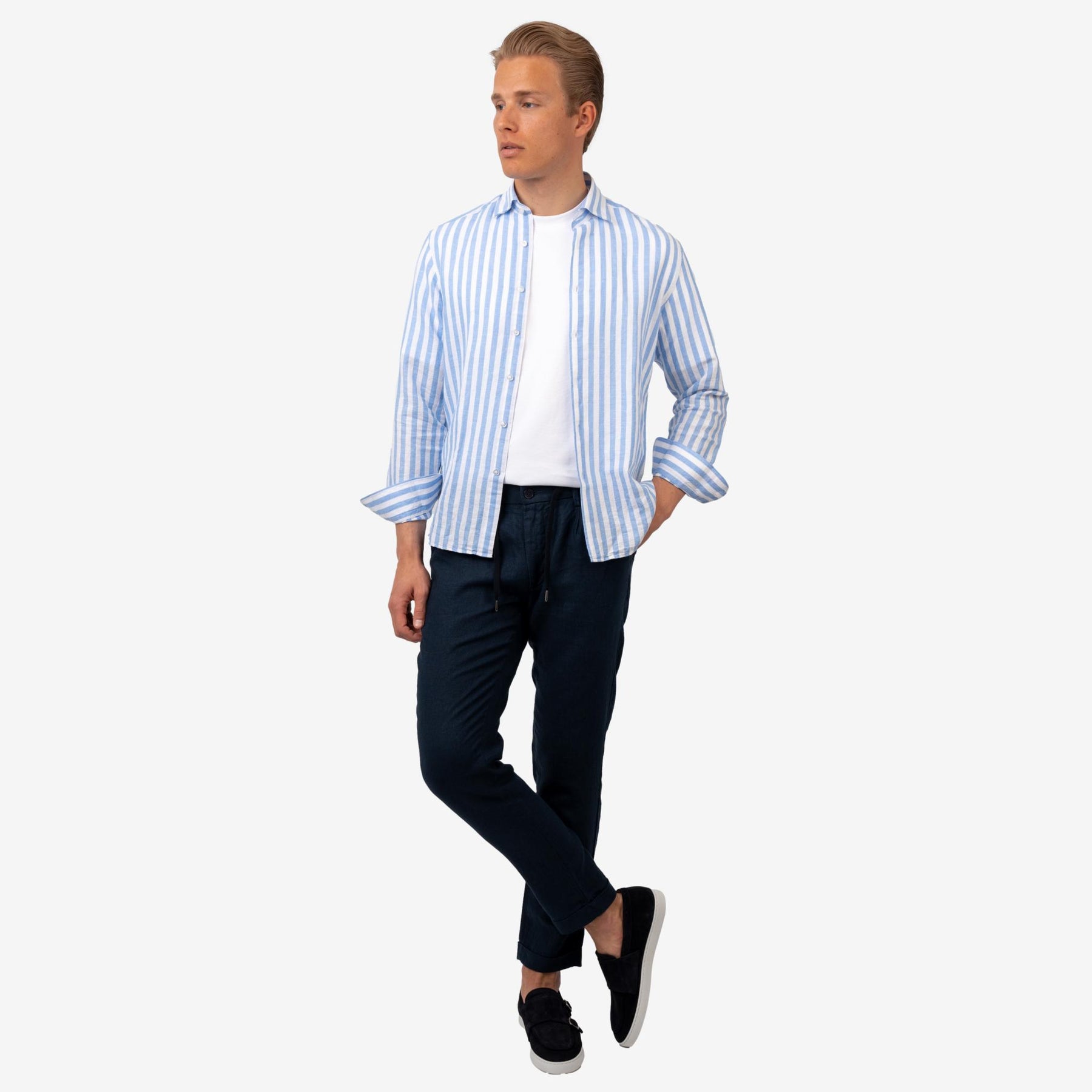 Linen Shirt Striped Light Blue