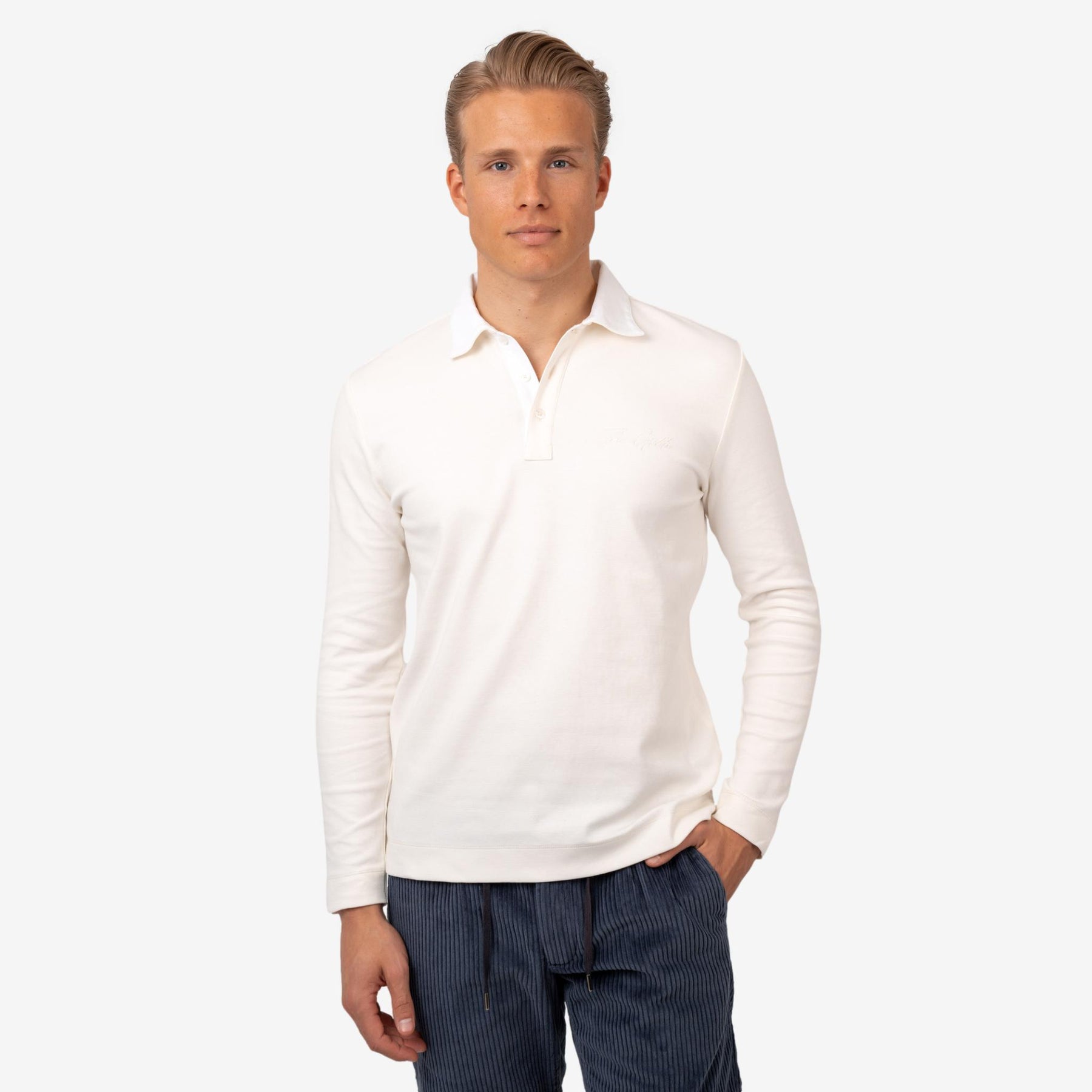 Longsleeve Cotton Polo Offwhite