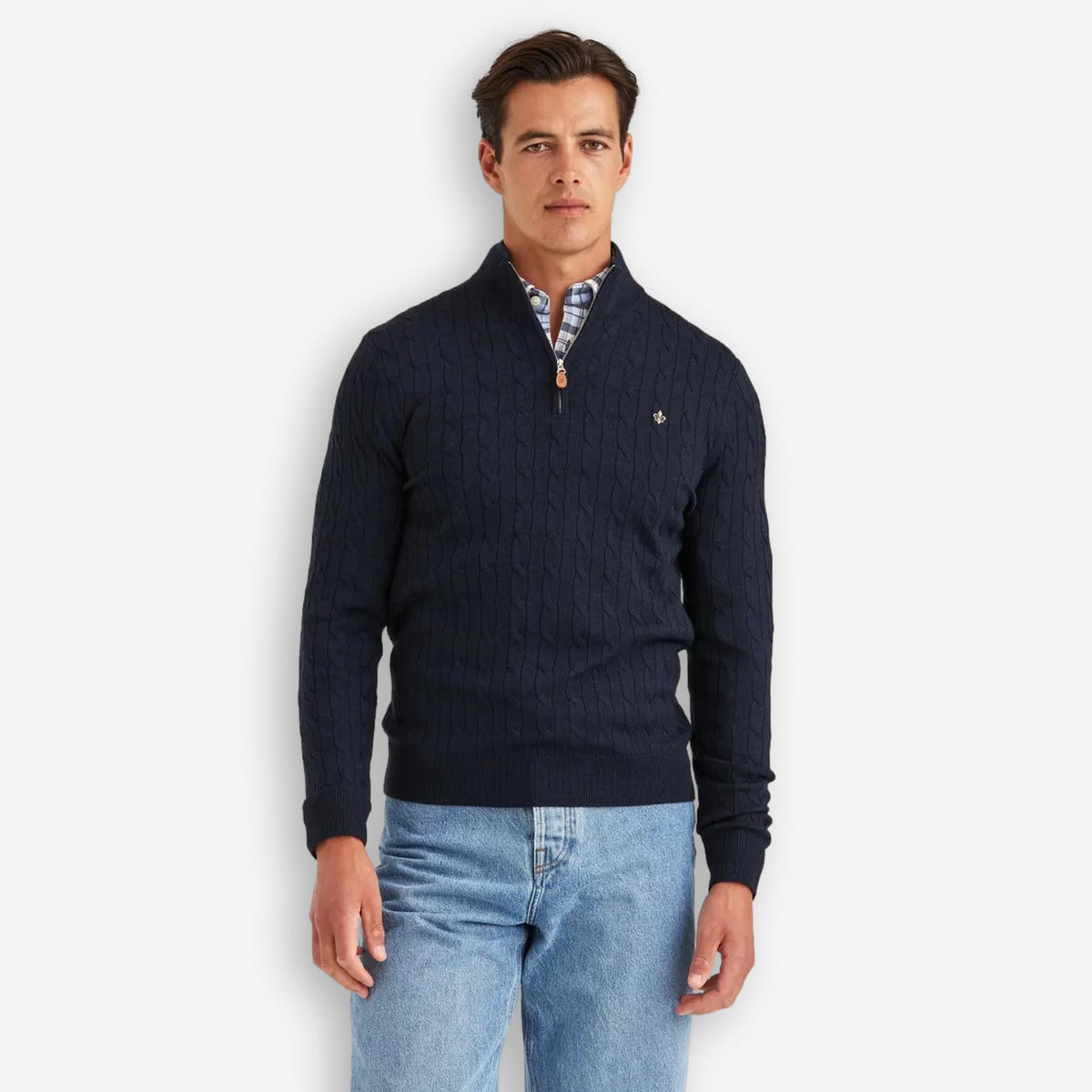 Merino Cable John Zip Navy-Morris Stockholm-Phrase