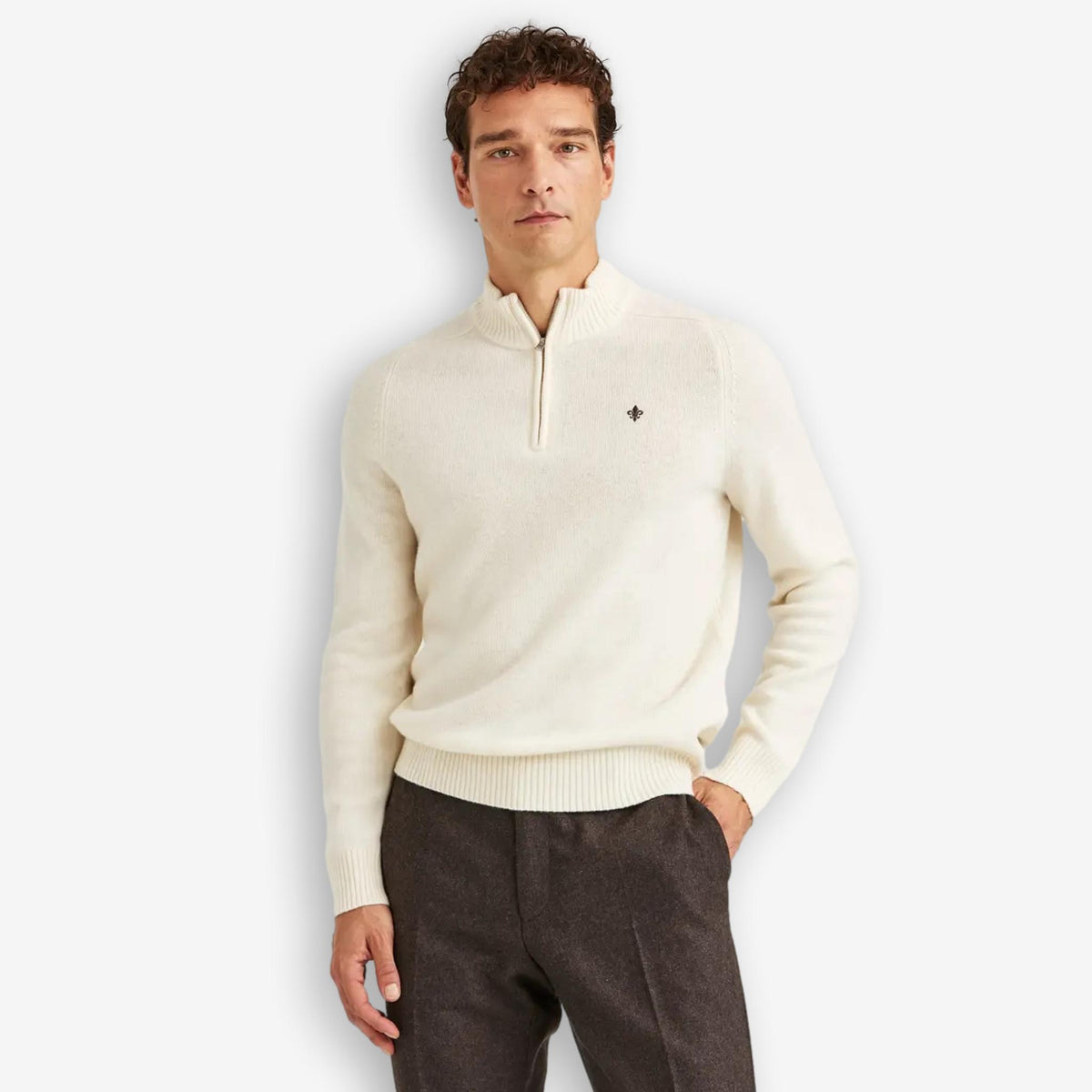 New Hertford Merino Half Zip Offwhite-Morris Stockholm-Phrase