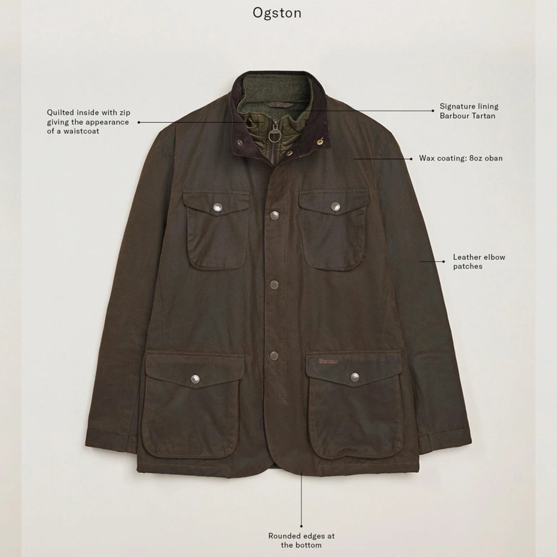 Ogston Wax Jacket Olive-Barbour-Phrase