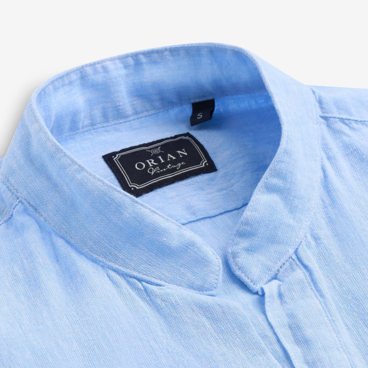 Orian Linen Mandarin Collar Shirt Blue-Orian-Phrase