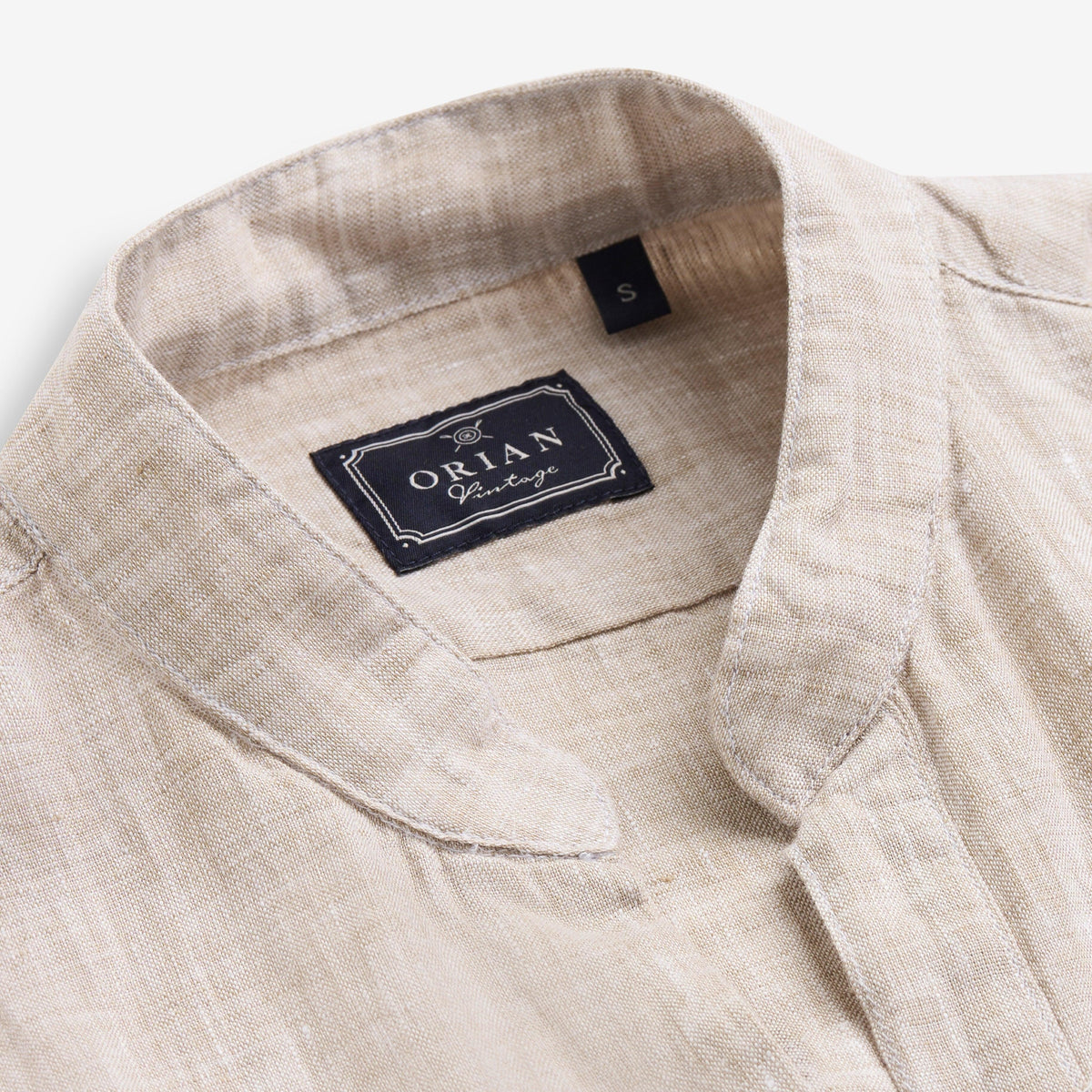 Orian Linen Mandarin Collar Shirt Khaki-Orian-Phrase