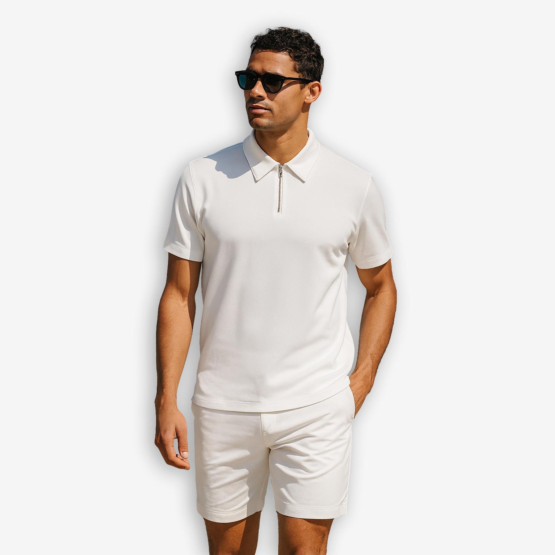 Jersey Zip Polo Short Sleeve White