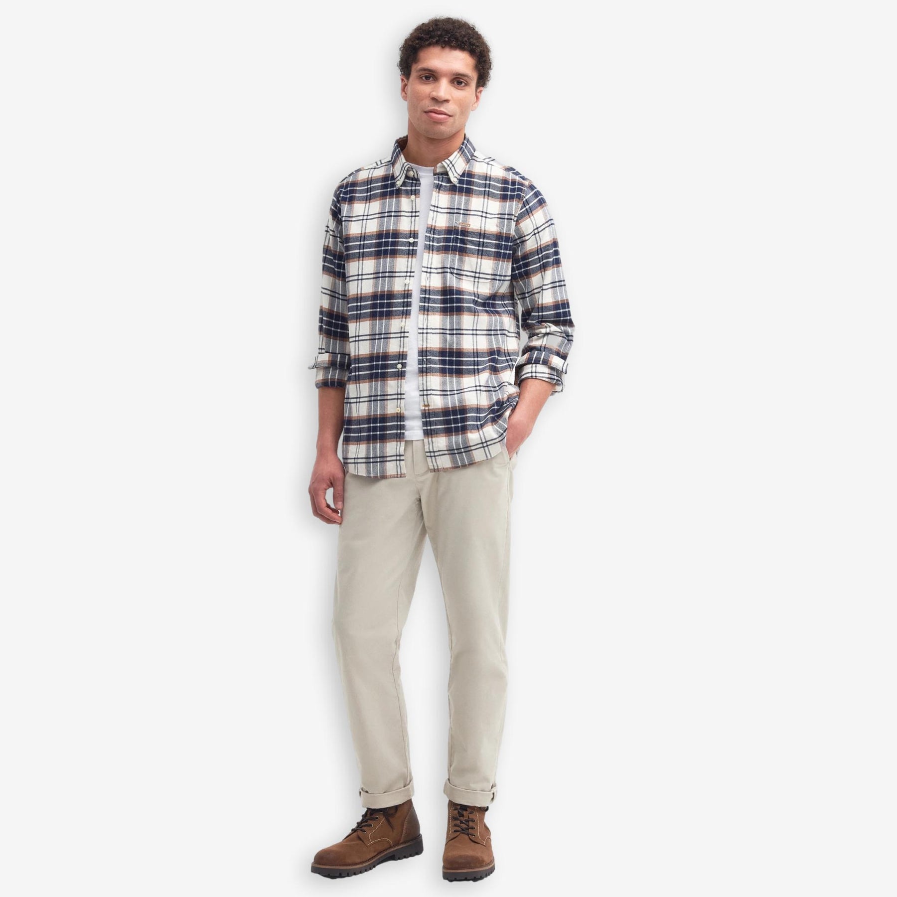 Portdown Twill Check Shirt Ecru-Barbour-Phrase