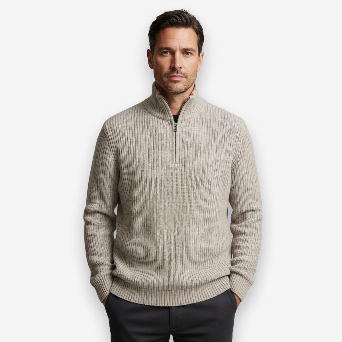 Rib Knit Halfzip Sand