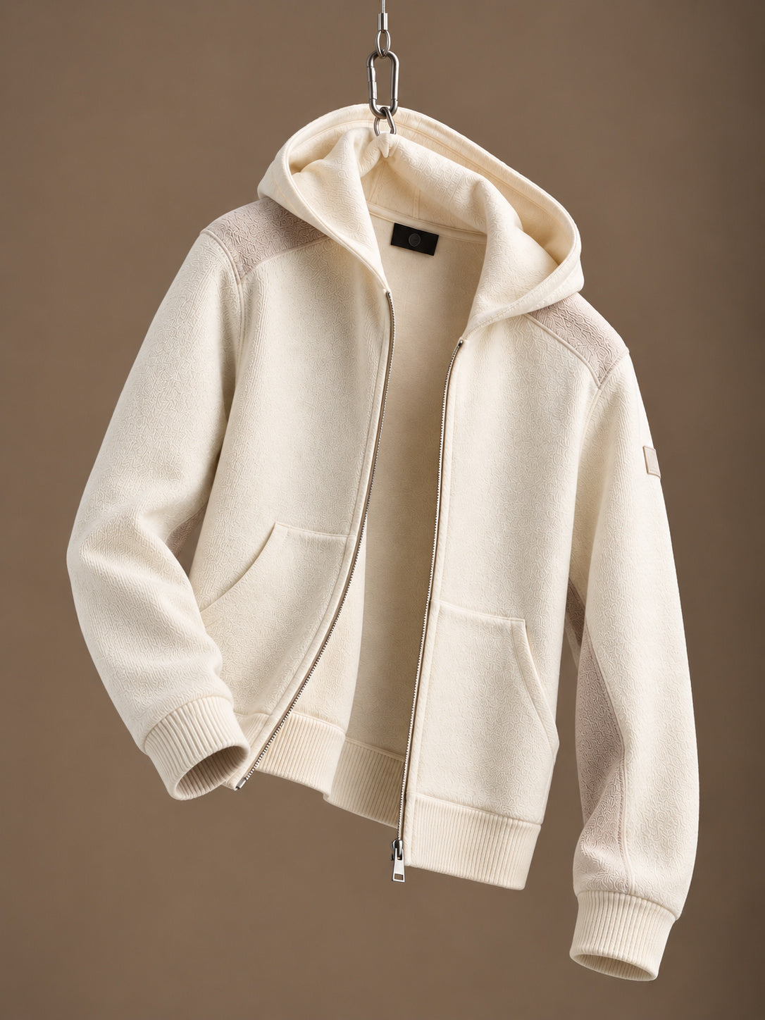 Spine Knitted Merino Zip Hood Offwhite