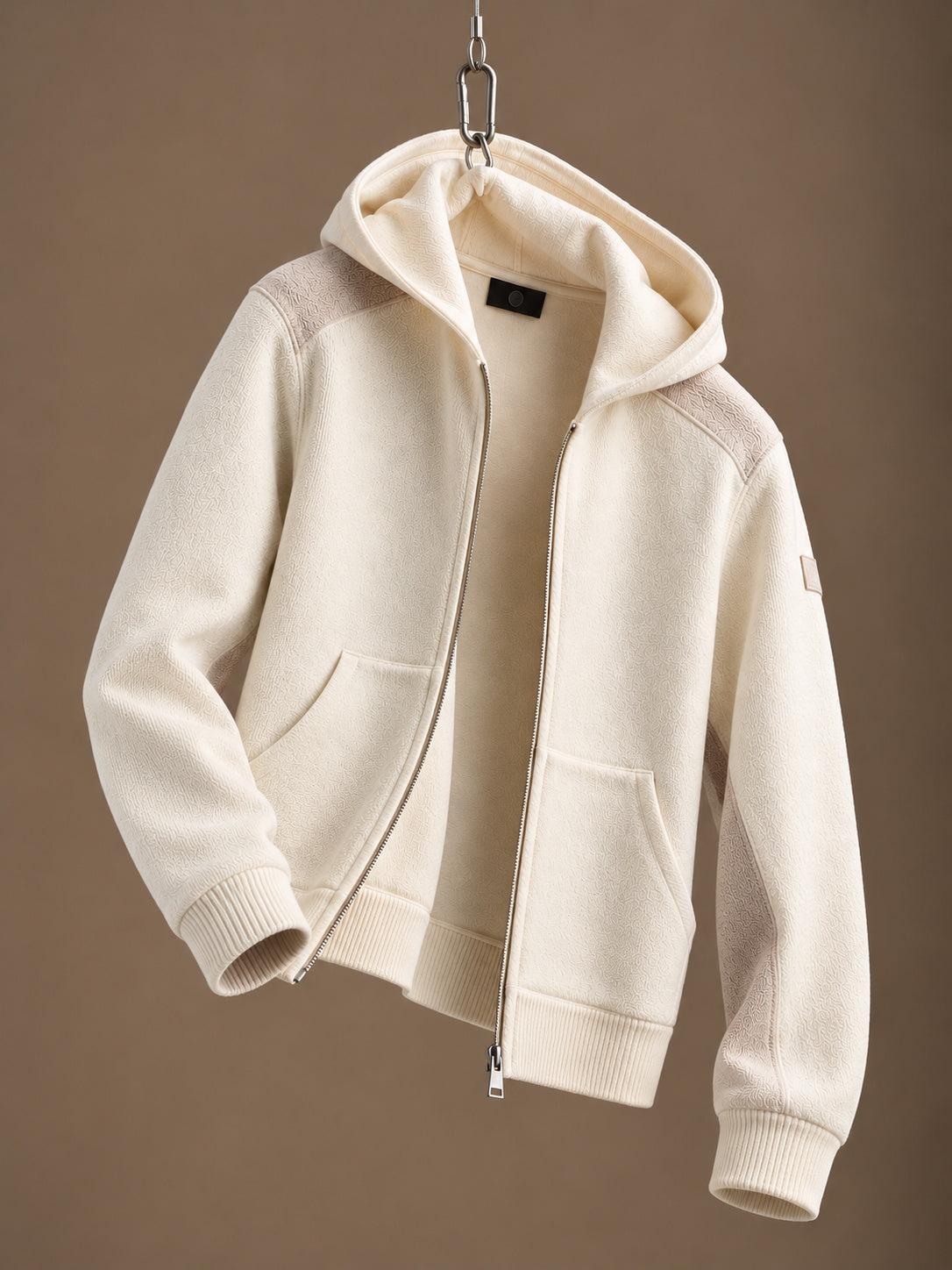 Spine Knitted Merino Zip Hood Offwhite