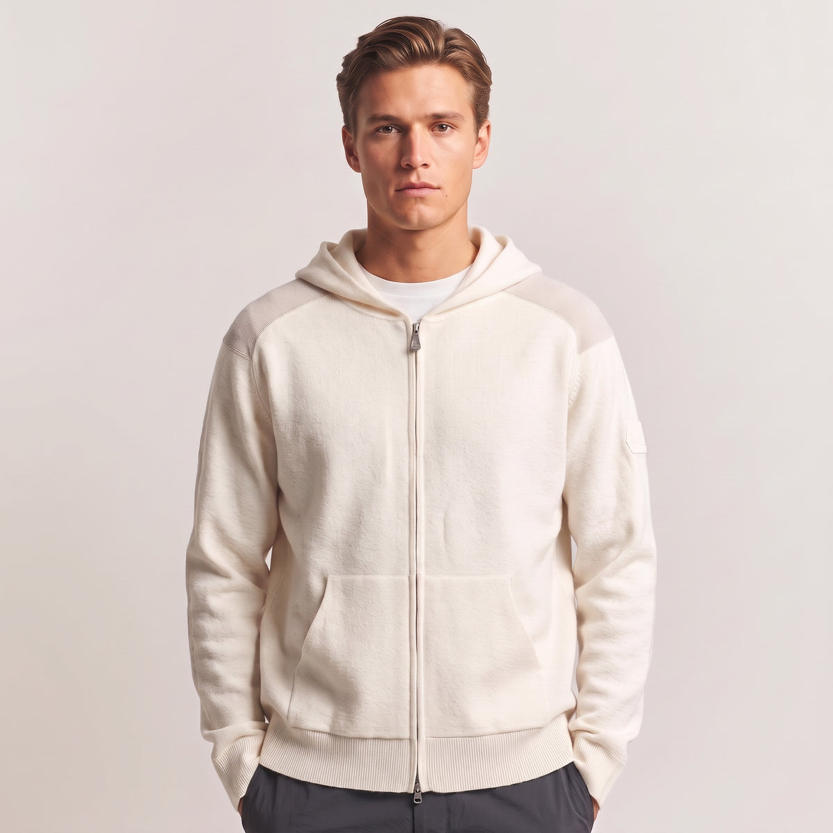 Spine Knitted Merino Zip Hood Offwhite