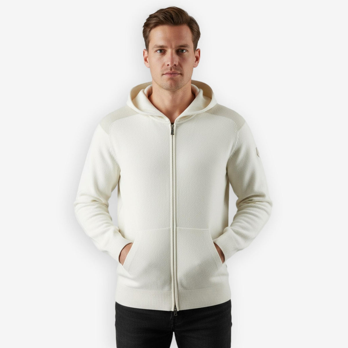 Spine Knitted Merino Zip Hood Offwhite