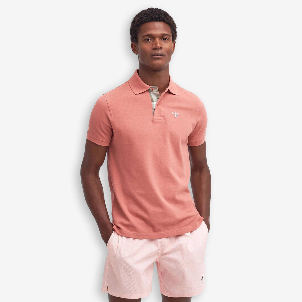 Tartan Pique Polo Pink Clay