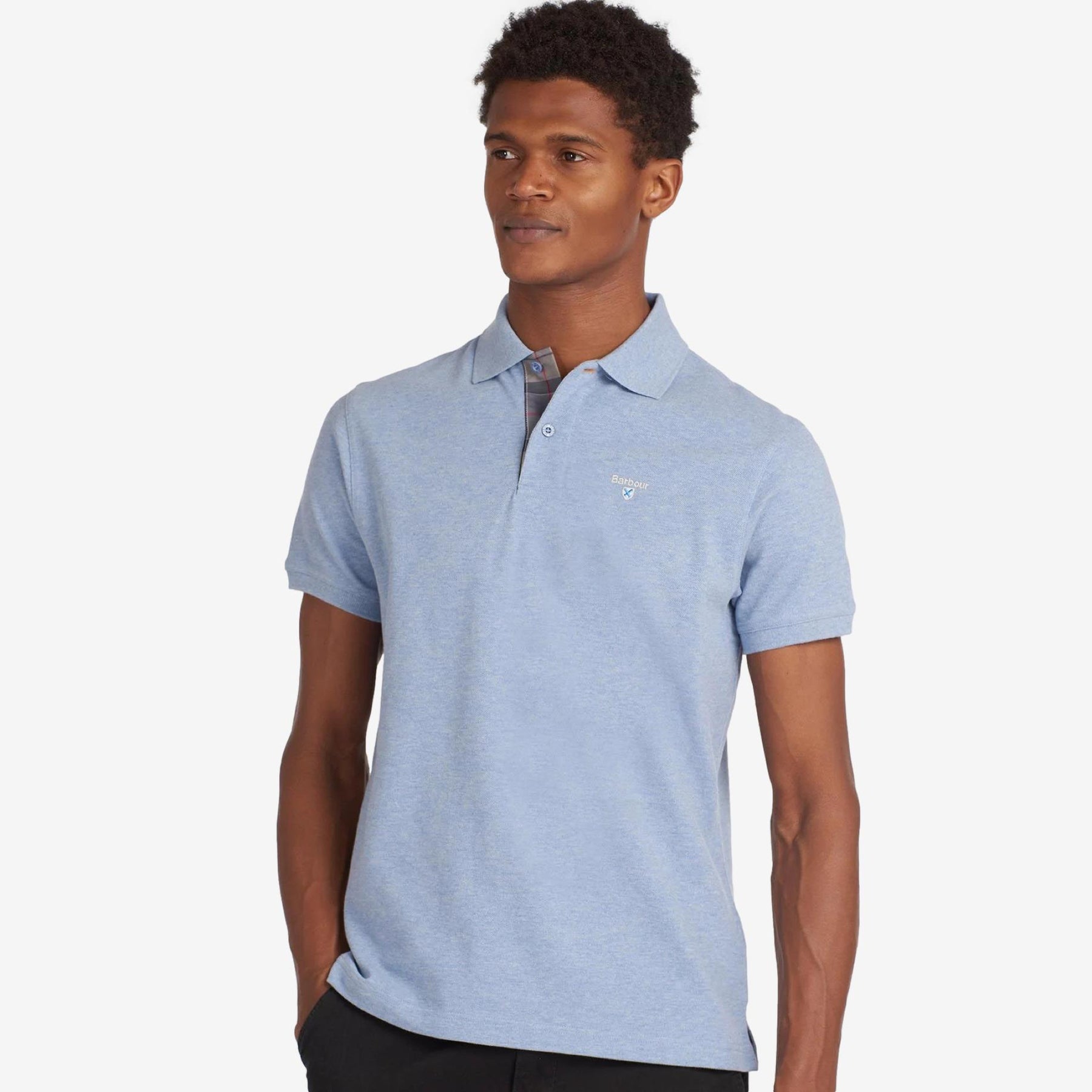 Tartan Pique Polo Sky Blue