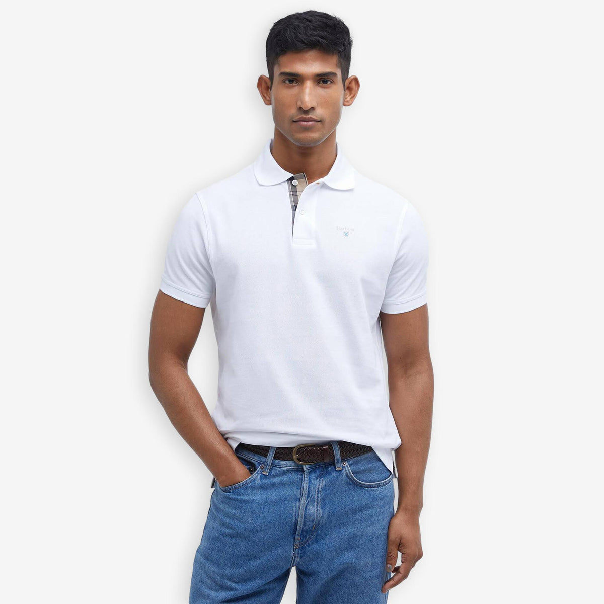 Tartan Pique Polo White