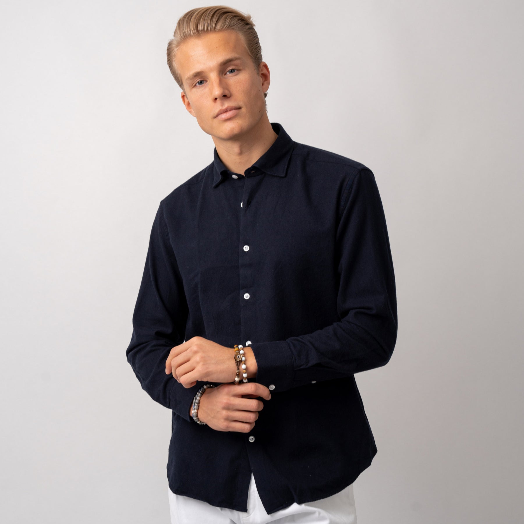 Twill Brushed Cotton Shirt Navy-The Gilli-Phrase